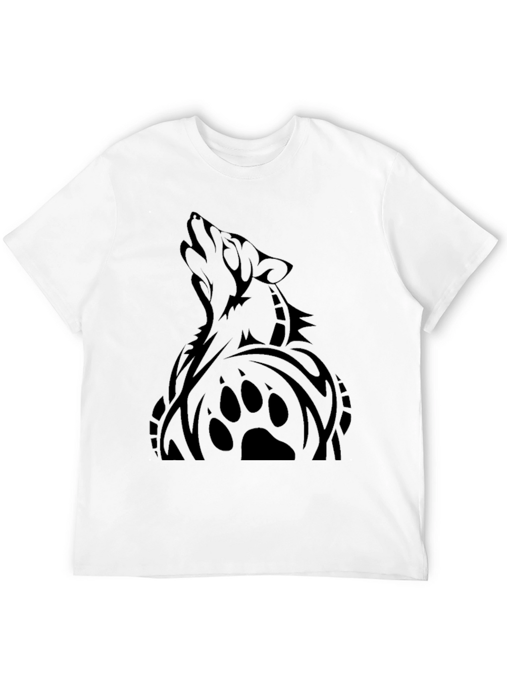 Mens Black Wolf Graphic Tee - Tribal Design