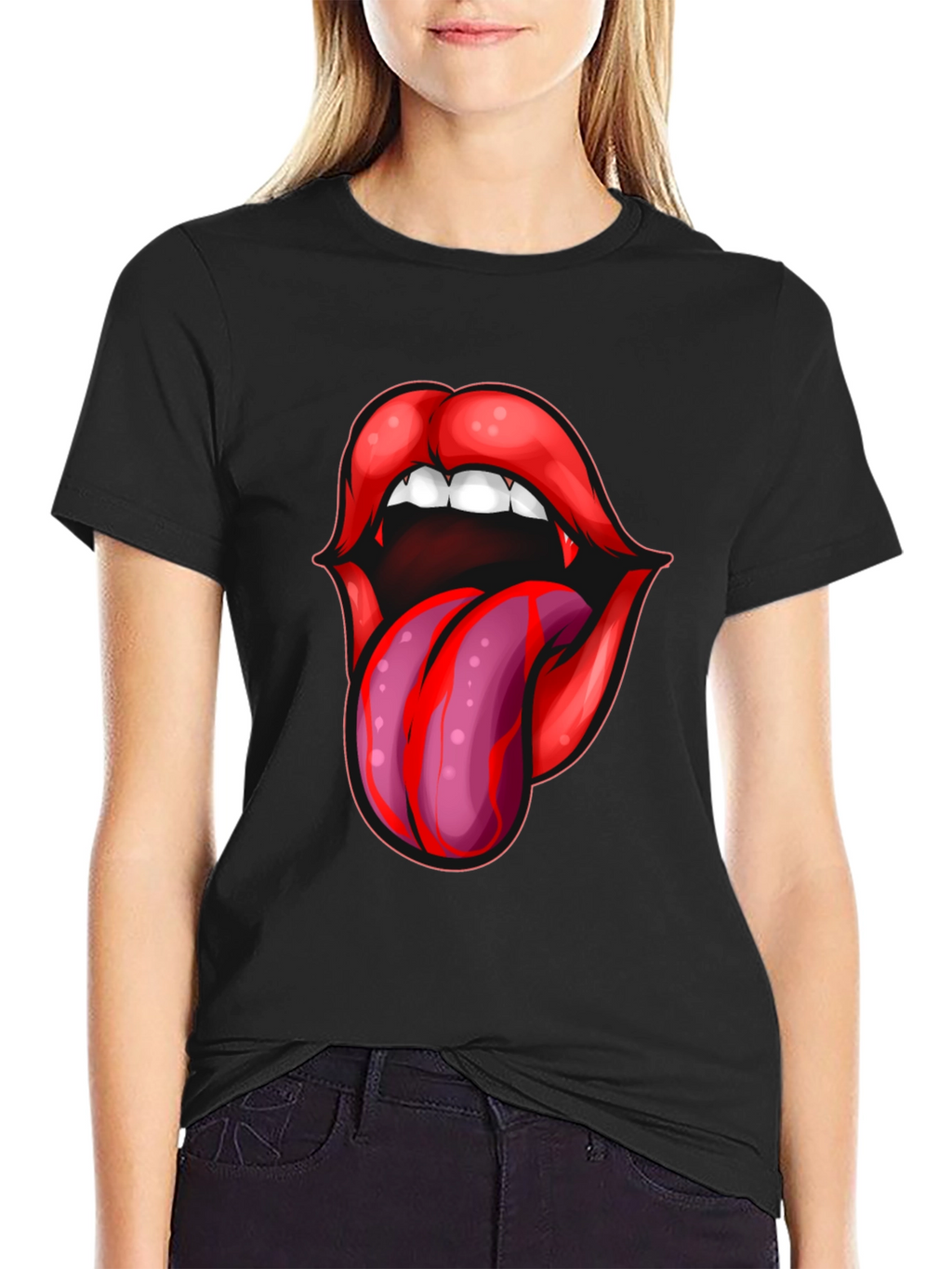 Vampire Lips Tongue Graphic T-Shirt