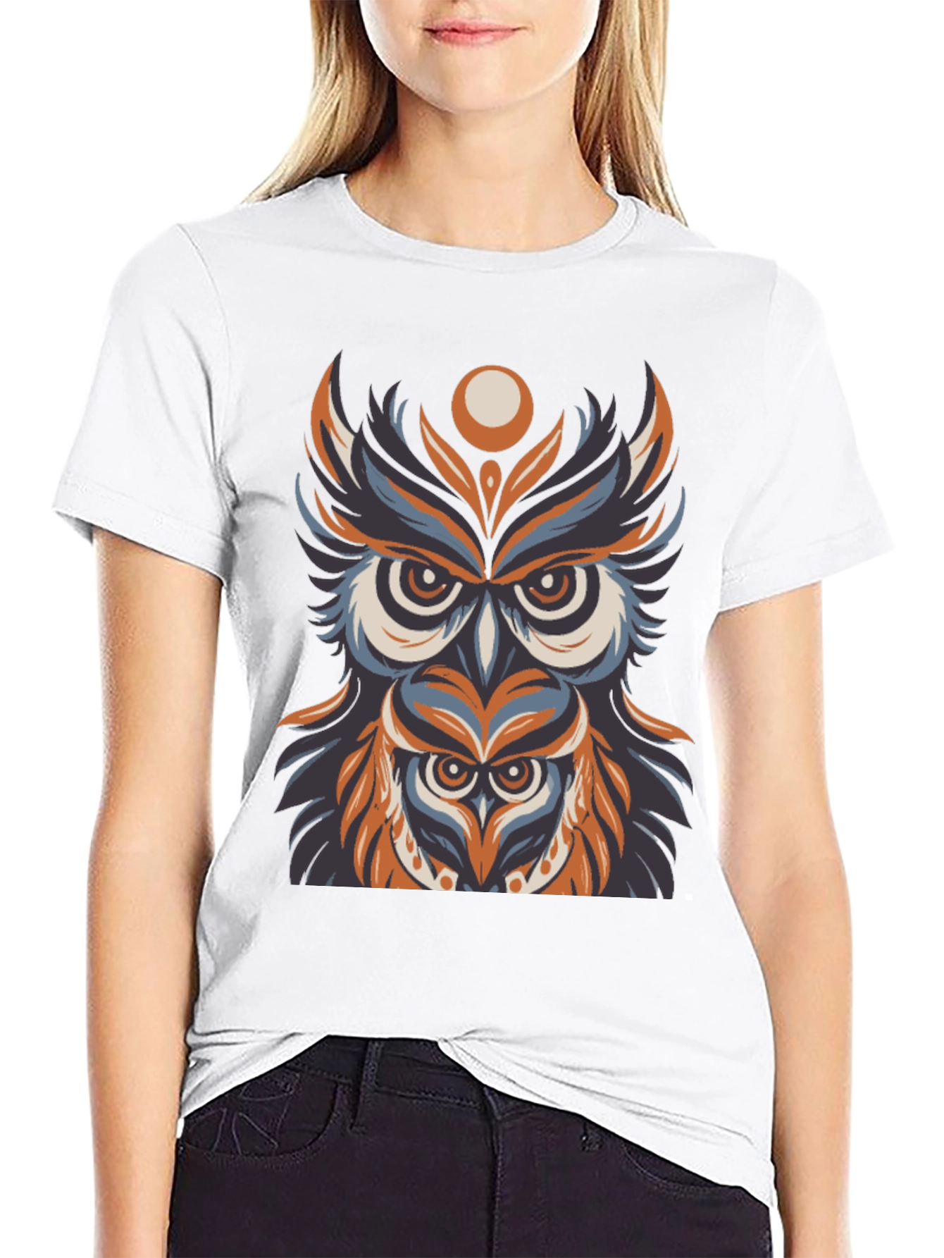 Owl Graphic Print T-Shirt - Black