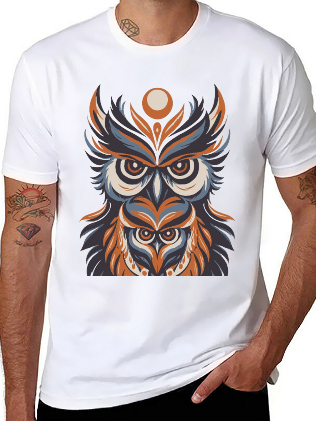 Owl Graphic Print T-Shirt - Black