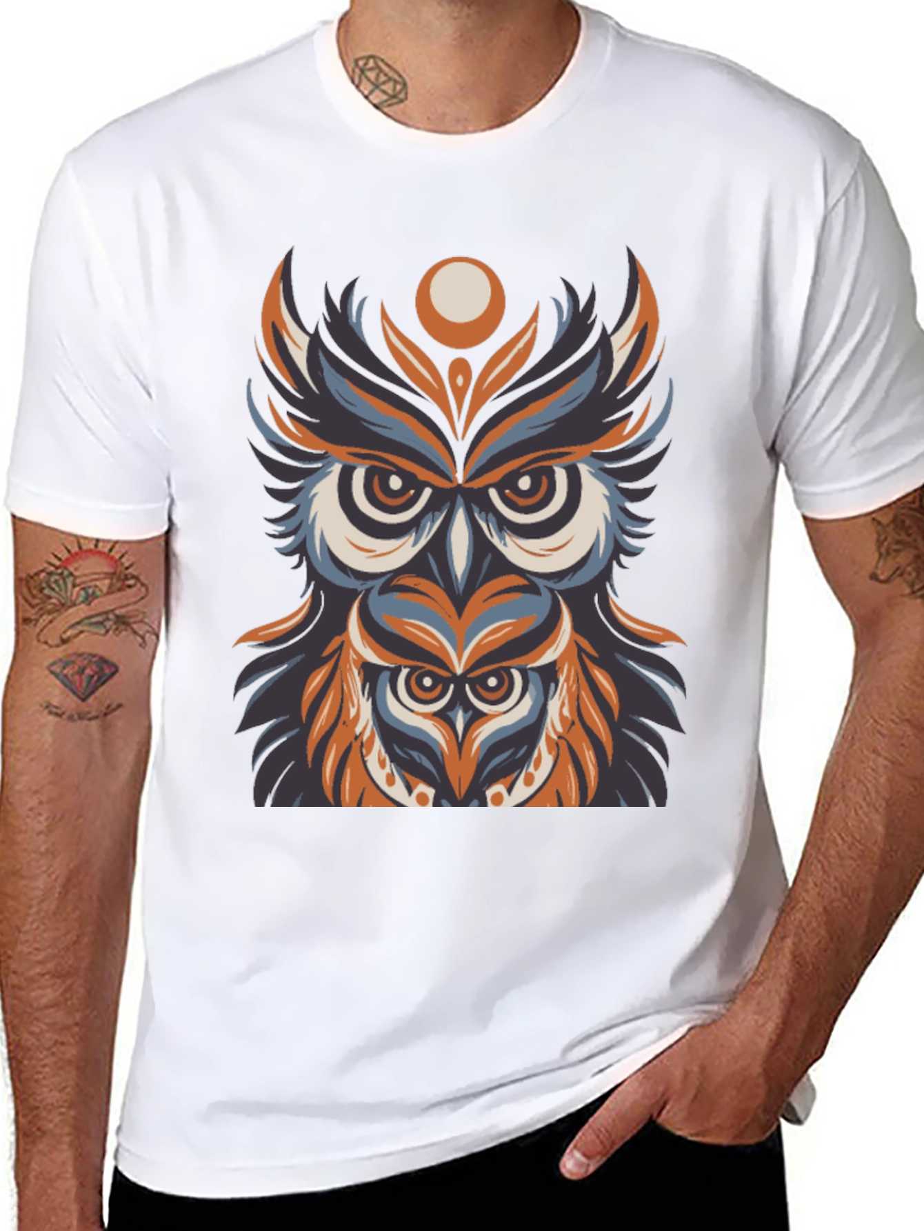 Owl Graphic Print T-Shirt - Black