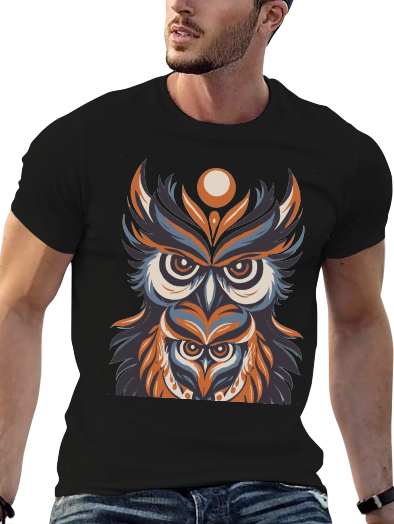Owl Graphic Print T-Shirt - Black