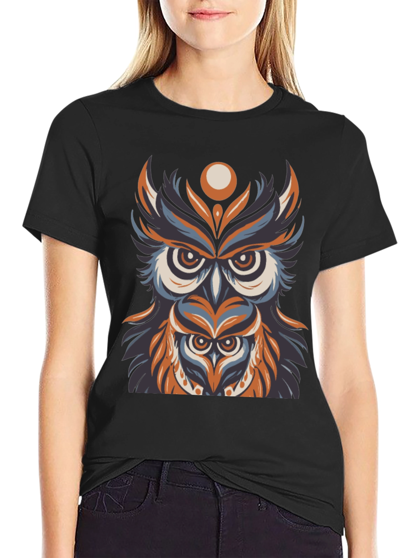 Owl Graphic Print T-Shirt - Black