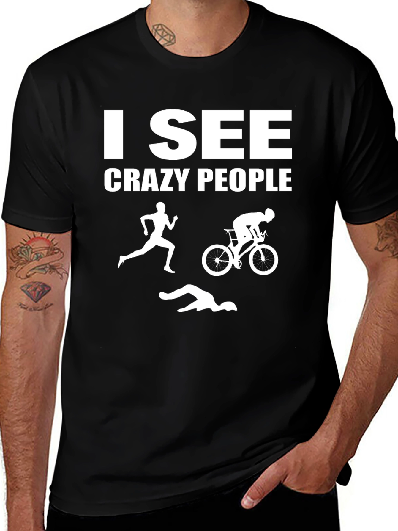I See Crazy People Triathlon T-Shirt - Black