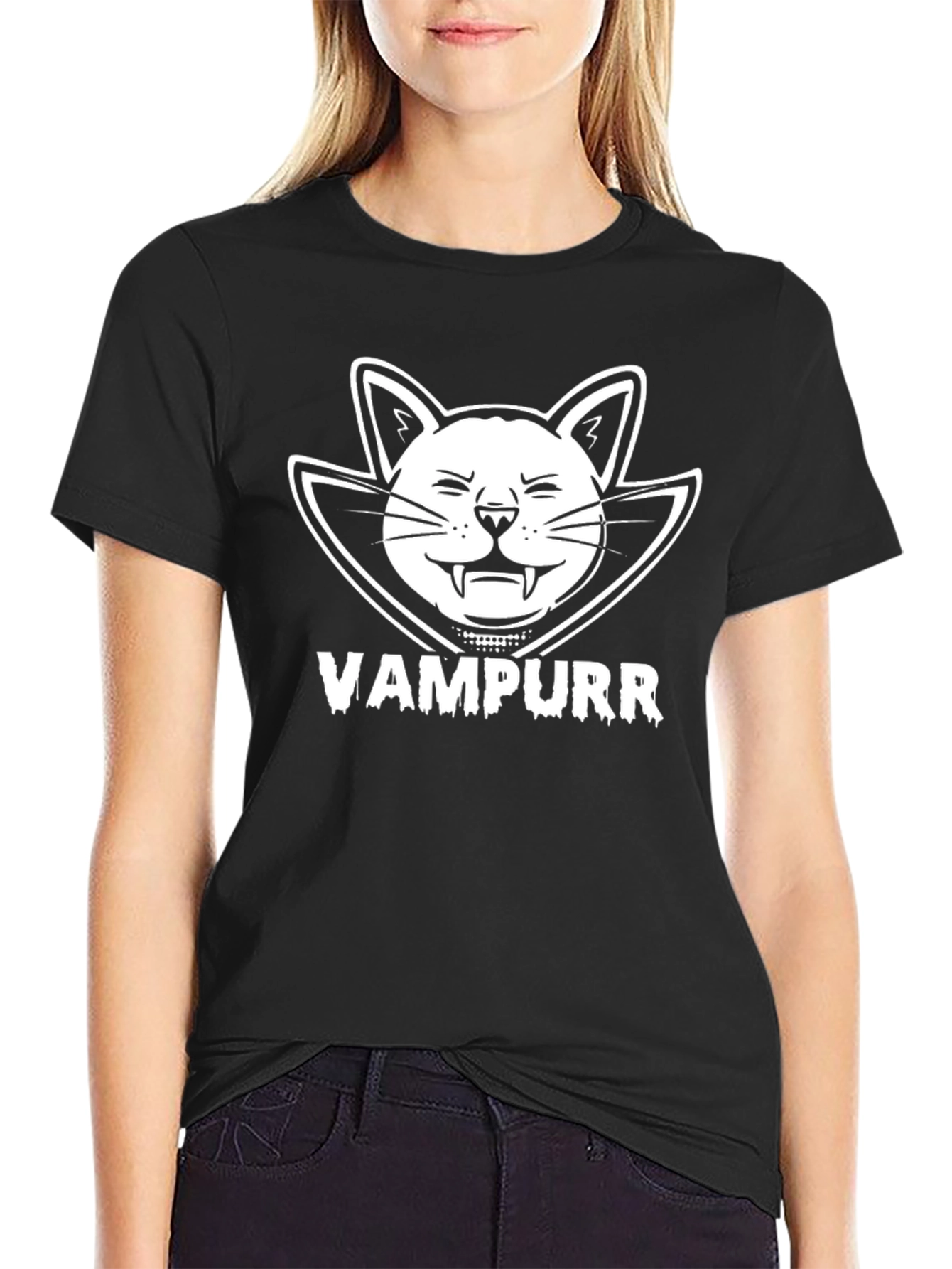 Vampurr Cat Graphic T-Shirt - Funny Halloween Tee