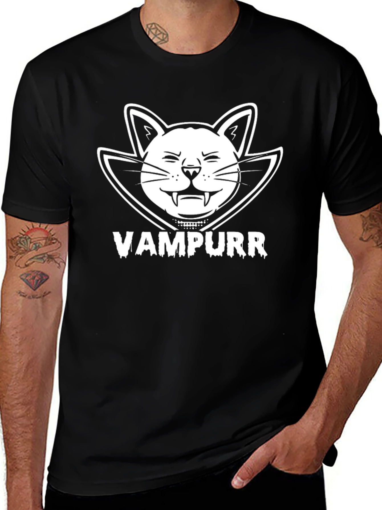 Vampurr Cat Graphic T-Shirt - Funny Halloween Tee