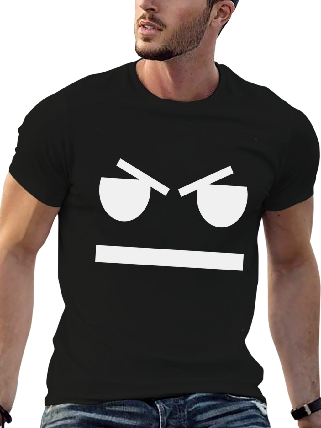 Angry Face Graphic Tee - Mens Black T-Shirt
