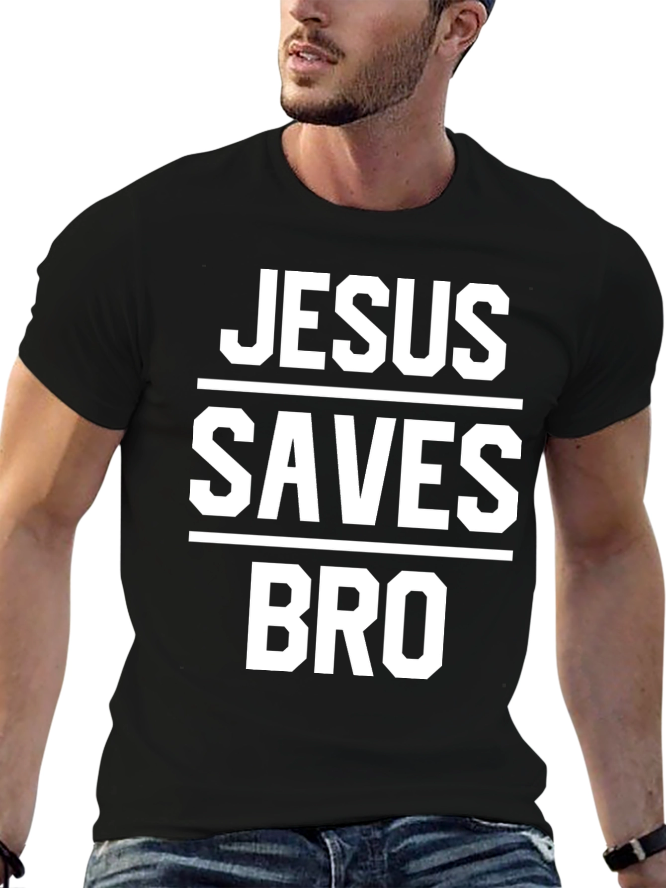 Jesus Saves Bro T-Shirt - Black Graphic Tee