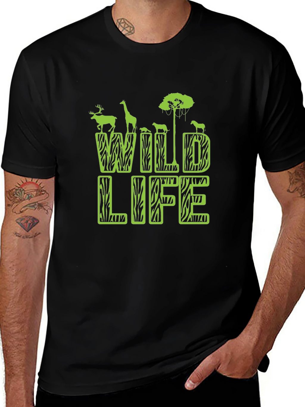 Wildlife Graphic Print Mens Black T-Shirt