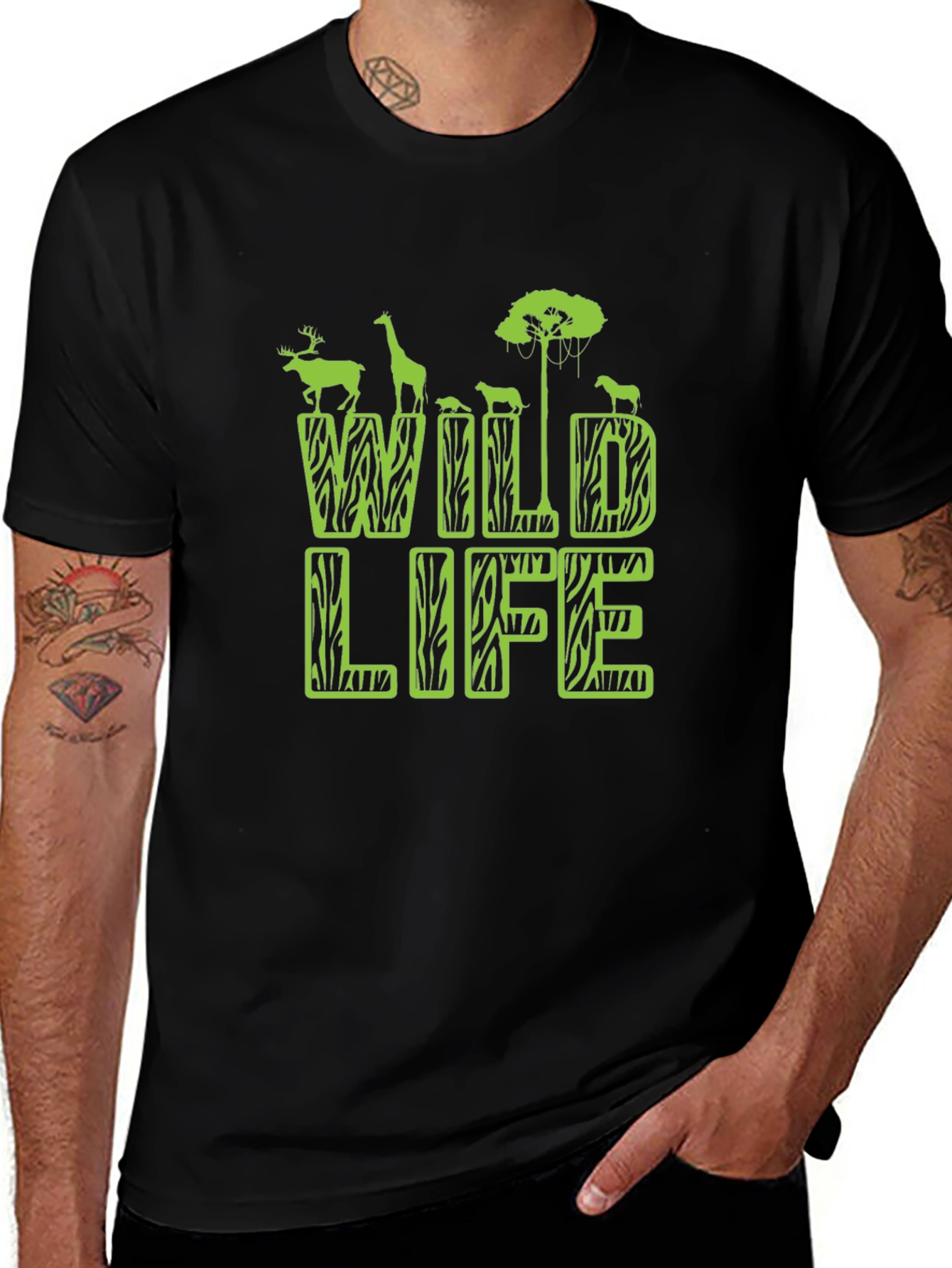 Wildlife Graphic Print Mens Black T-Shirt