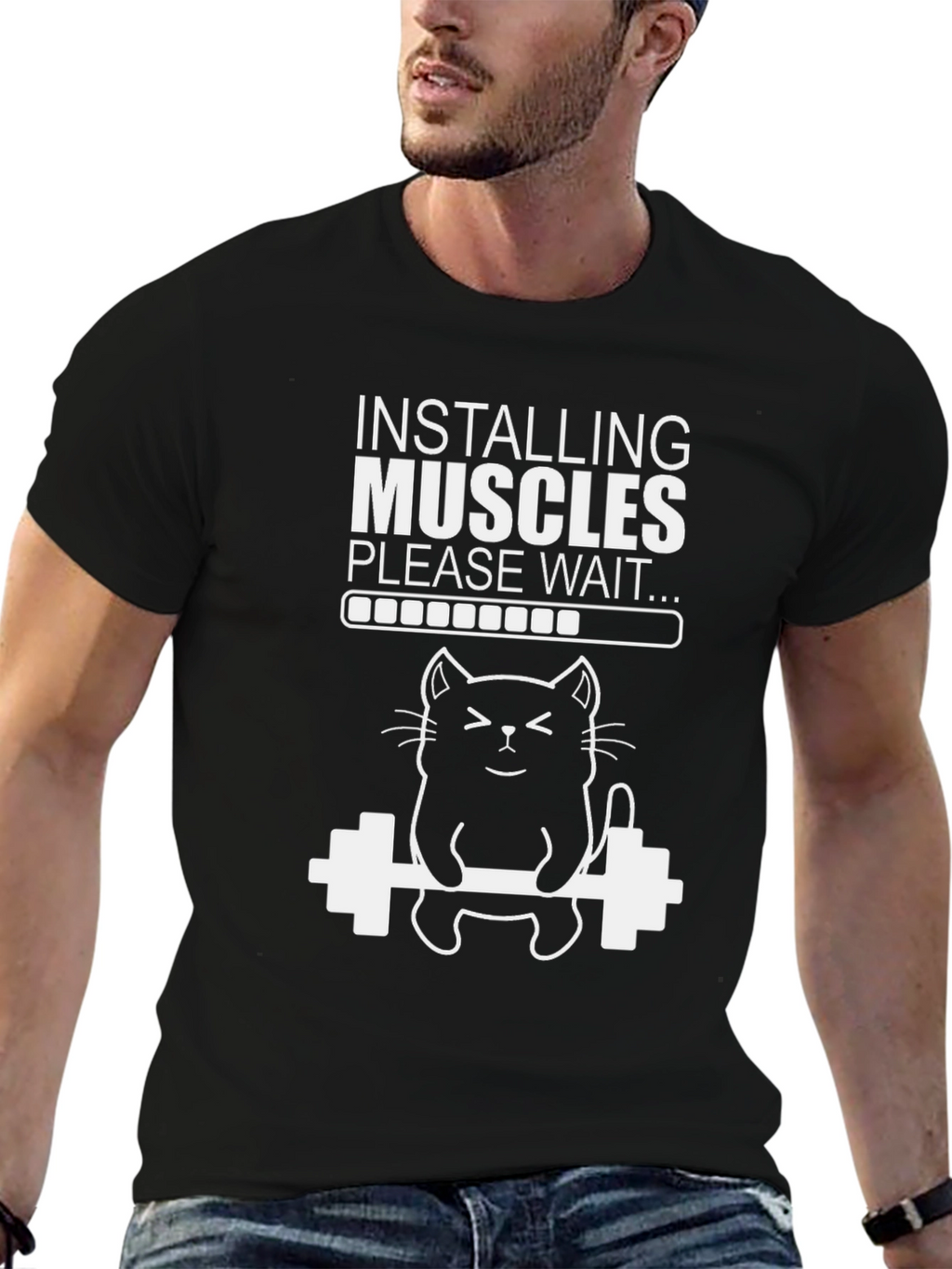 Installing Muscles Cat T-Shirt - Funny Workout Tee