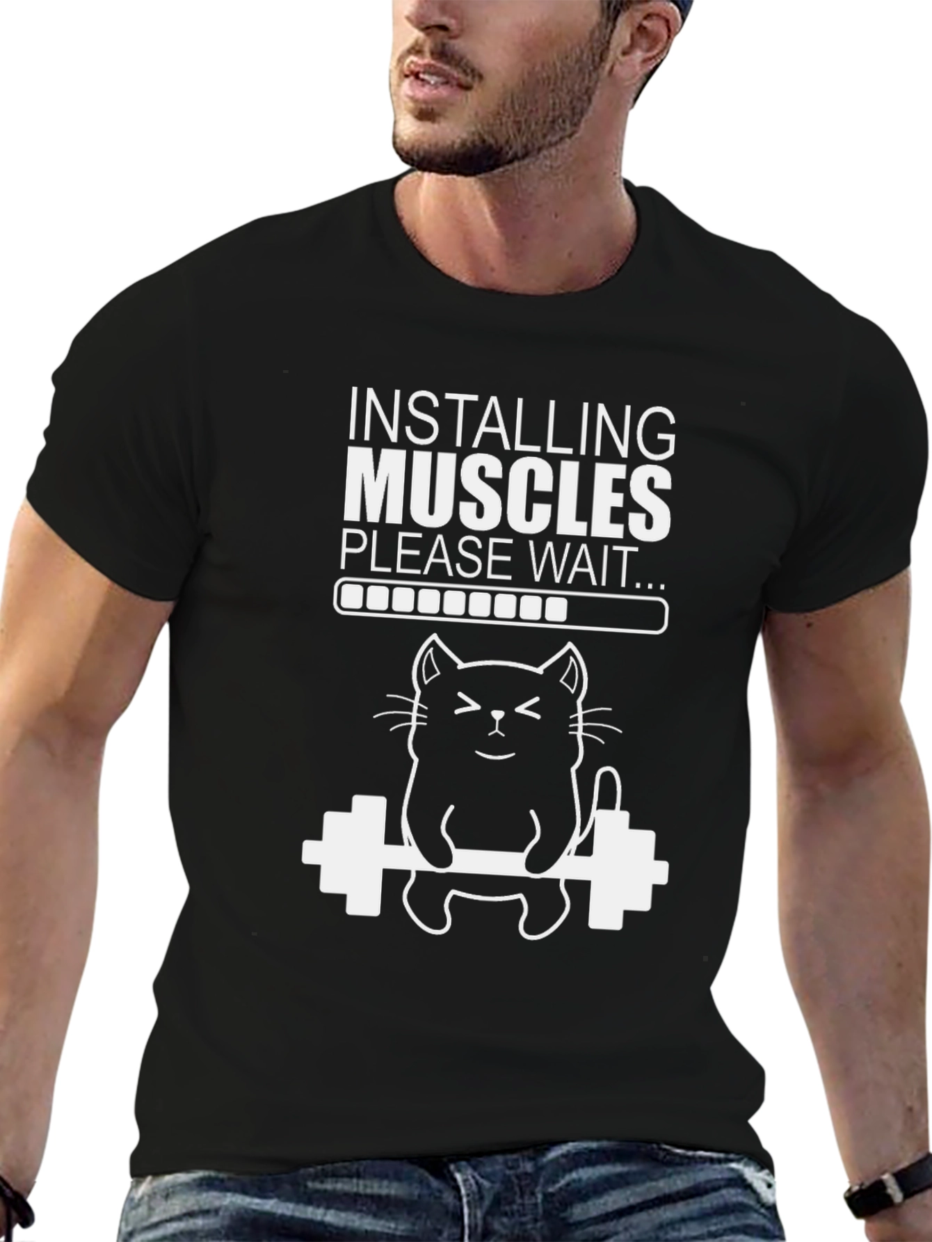 Installing Muscles Cat T-Shirt - Funny Workout Tee