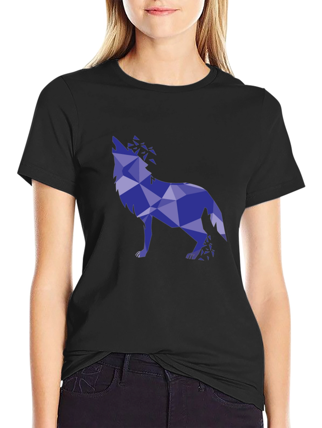 Geometric Wolf Graphic Tee - Stylish Mens Black T-Shirt