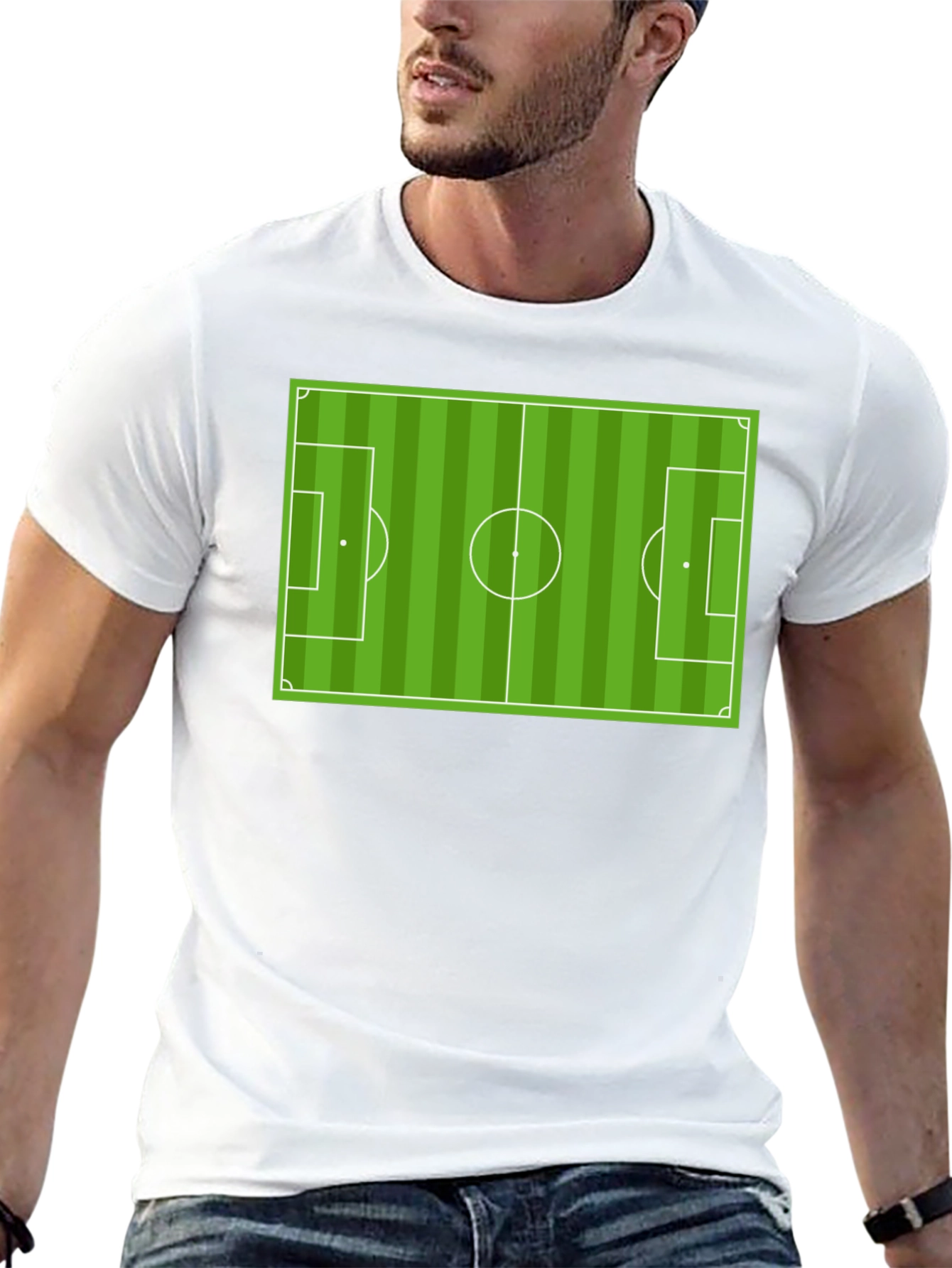 Soccer Field Graphic Tee - Black Cotton T-Shirt