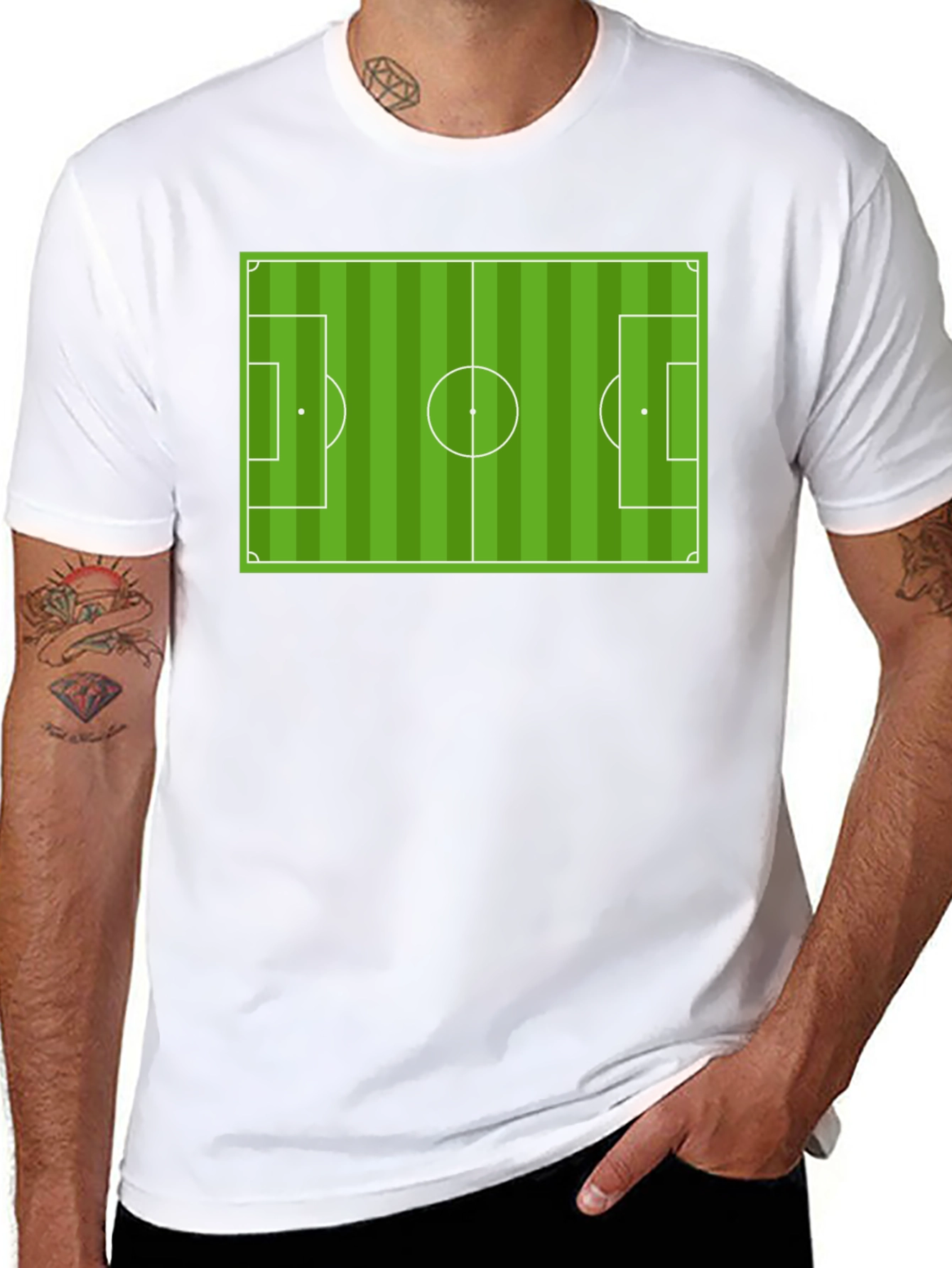 Soccer Field Graphic Tee - Black Cotton T-Shirt