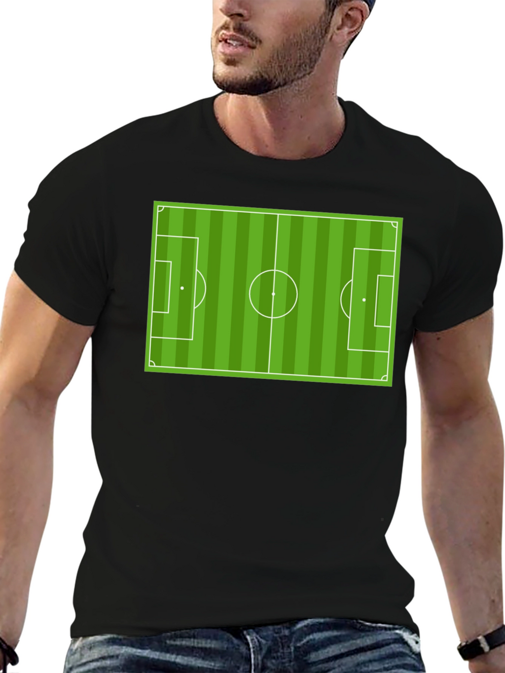 Soccer Field Graphic Tee - Black Cotton T-Shirt