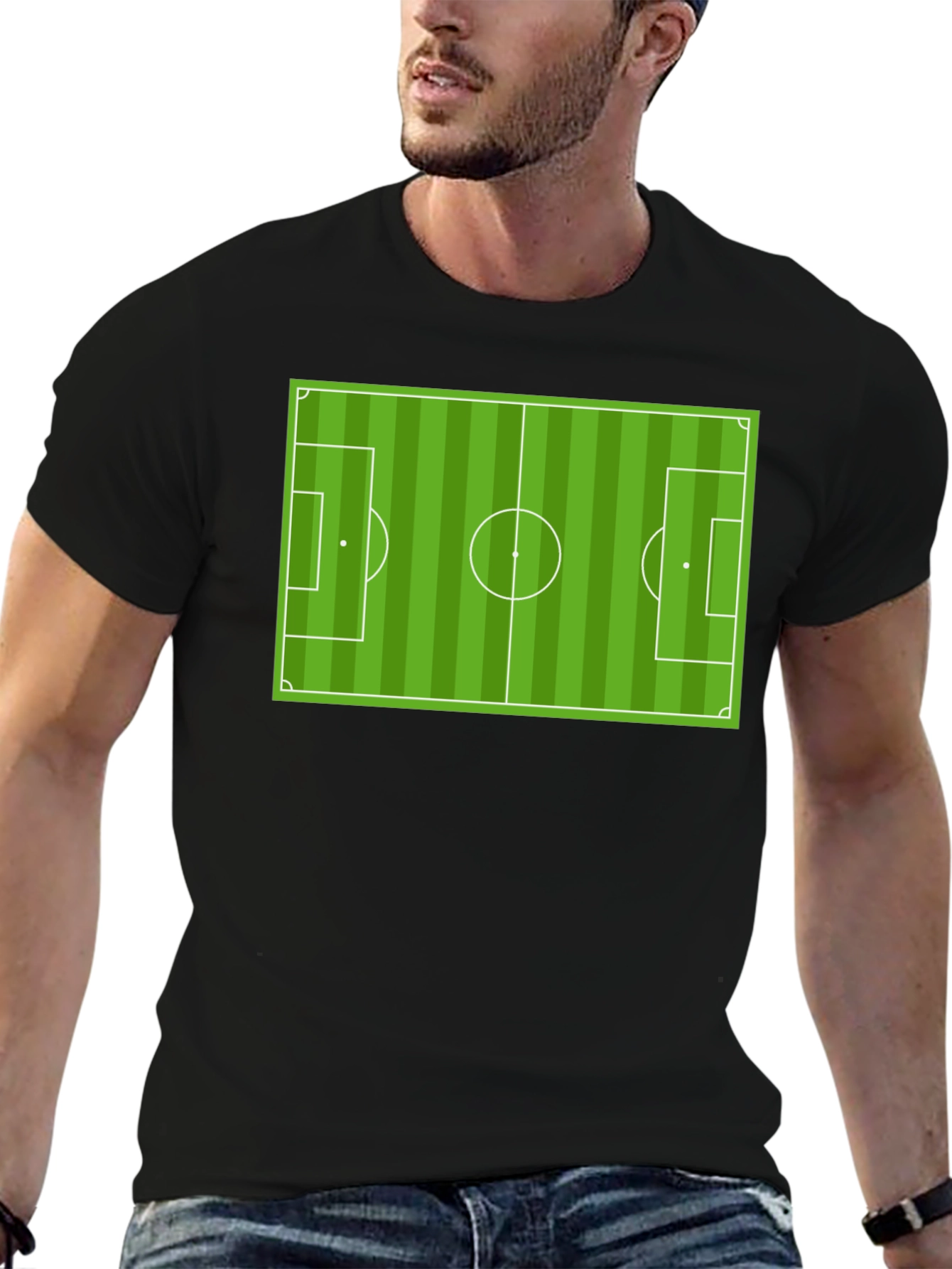 Soccer Field Graphic Tee - Black Cotton T-Shirt