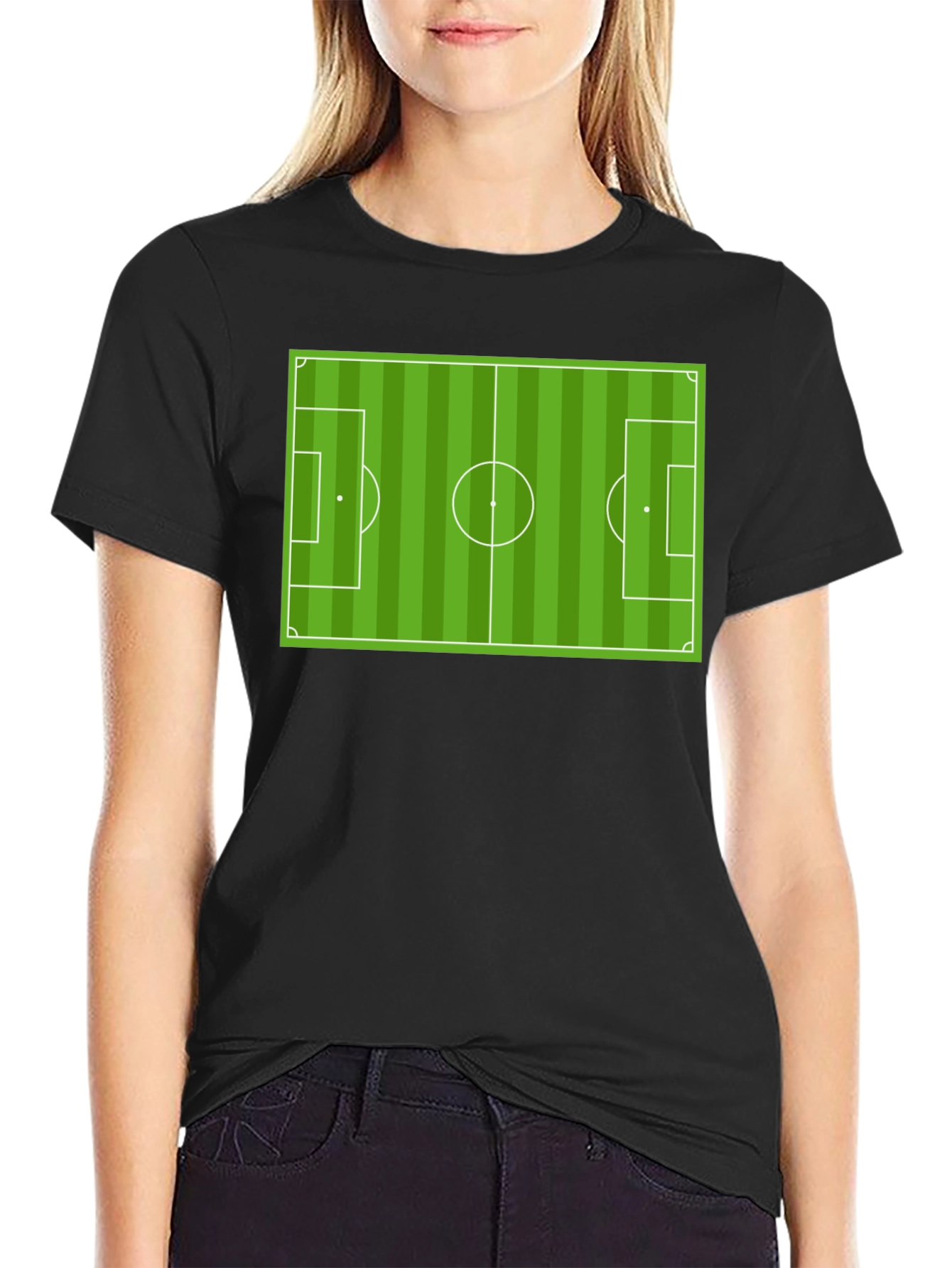 Soccer Field Graphic Tee - Black Cotton T-Shirt