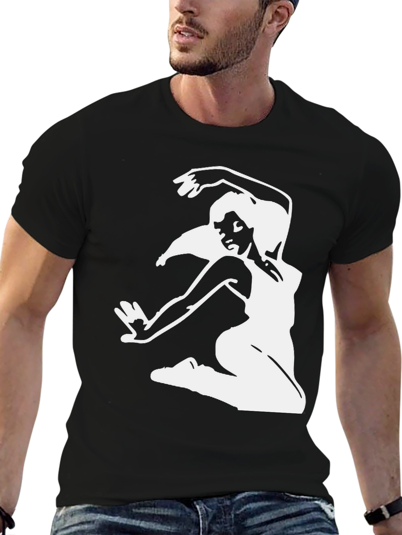 Black T-Shirt with White Dancer Graphic