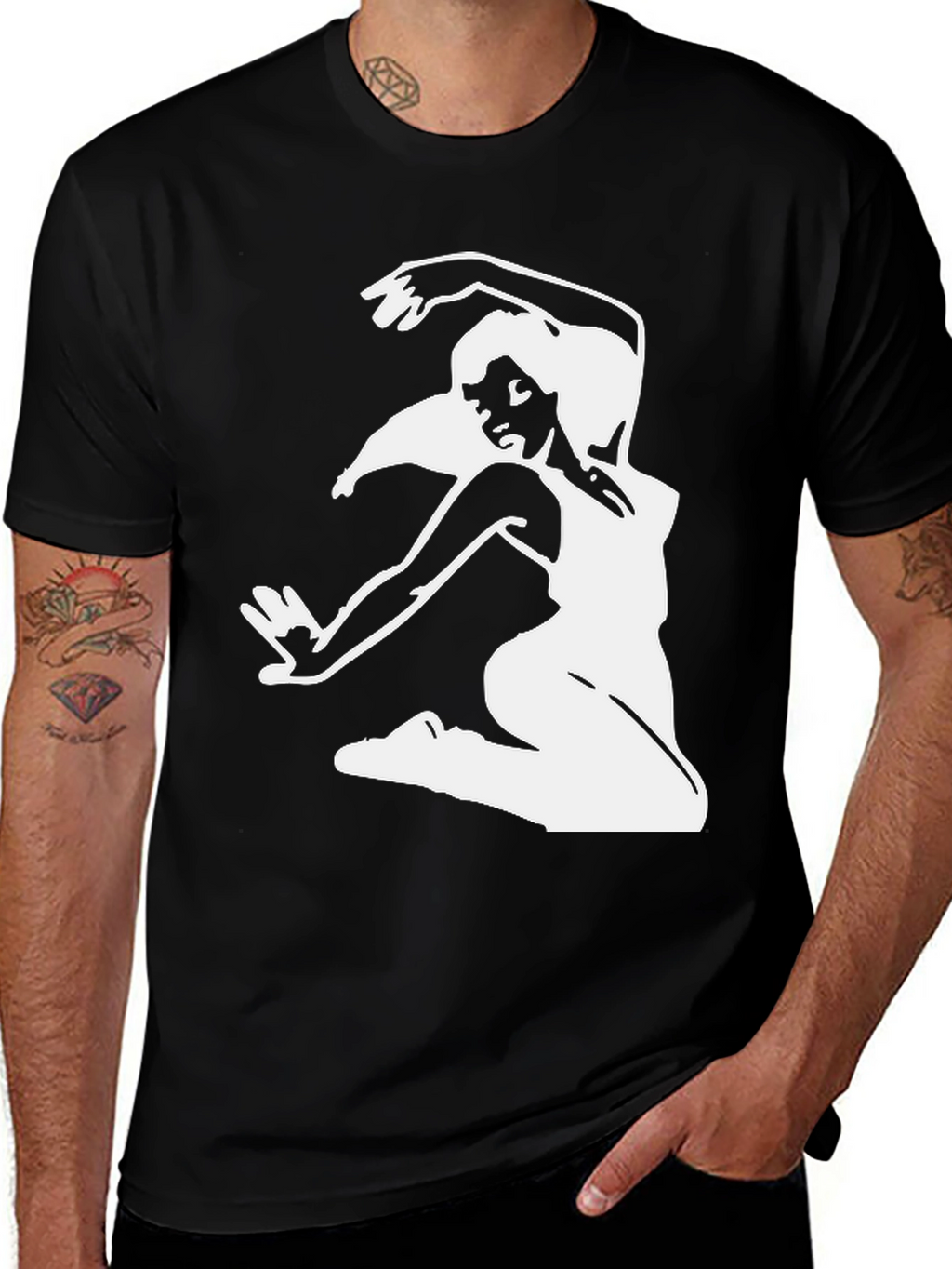 Black T-Shirt with White Dancer Graphic