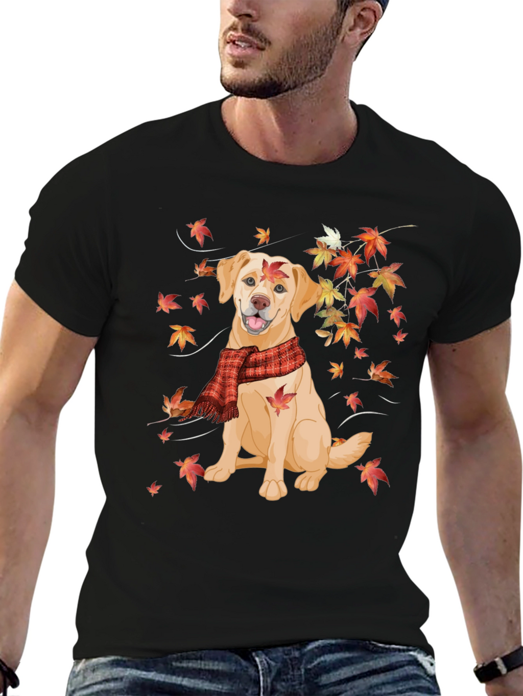 Autumn Dog Graphic Tee - Labrador in Scarf