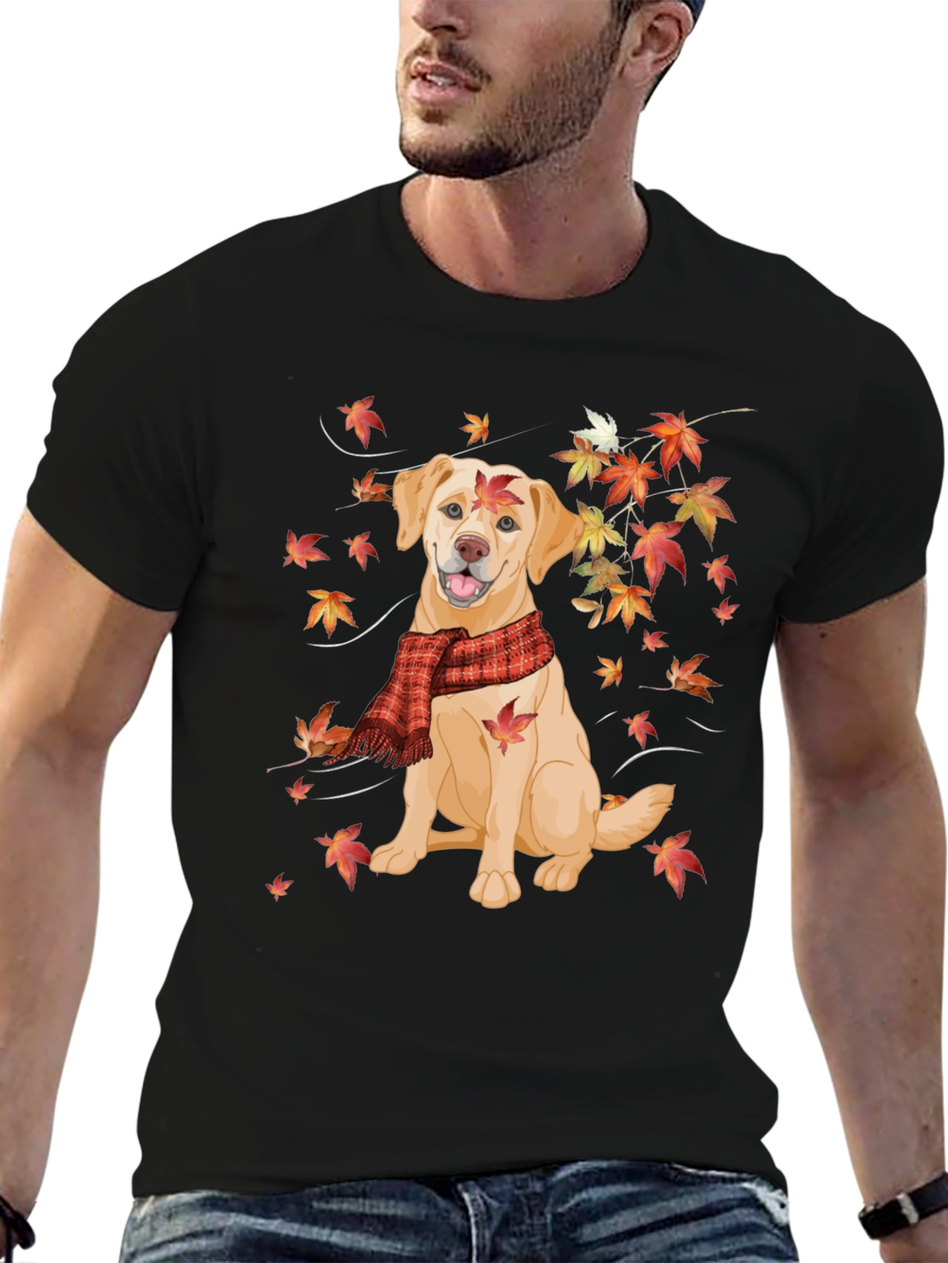 Autumn Dog Graphic Tee - Labrador in Scarf