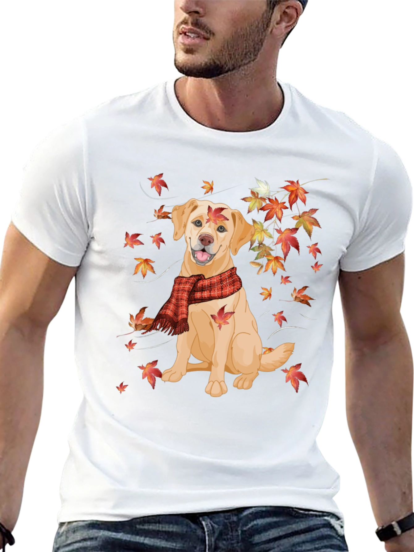 Autumn Dog Graphic Tee - Labrador in Scarf
