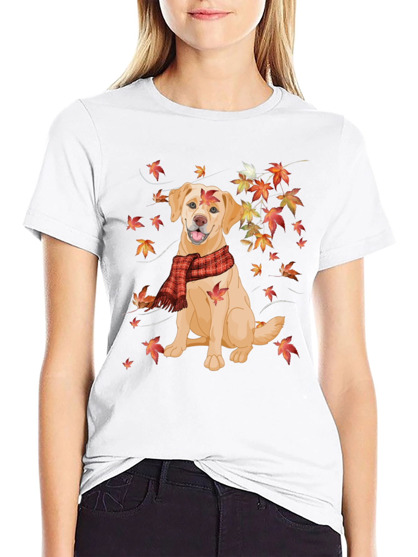 Autumn Dog Graphic Tee - Labrador in Scarf