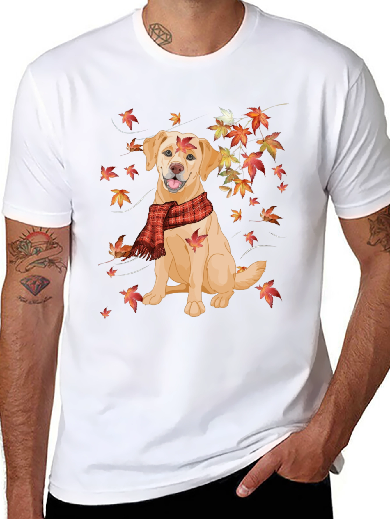 Autumn Dog Graphic Tee - Labrador in Scarf