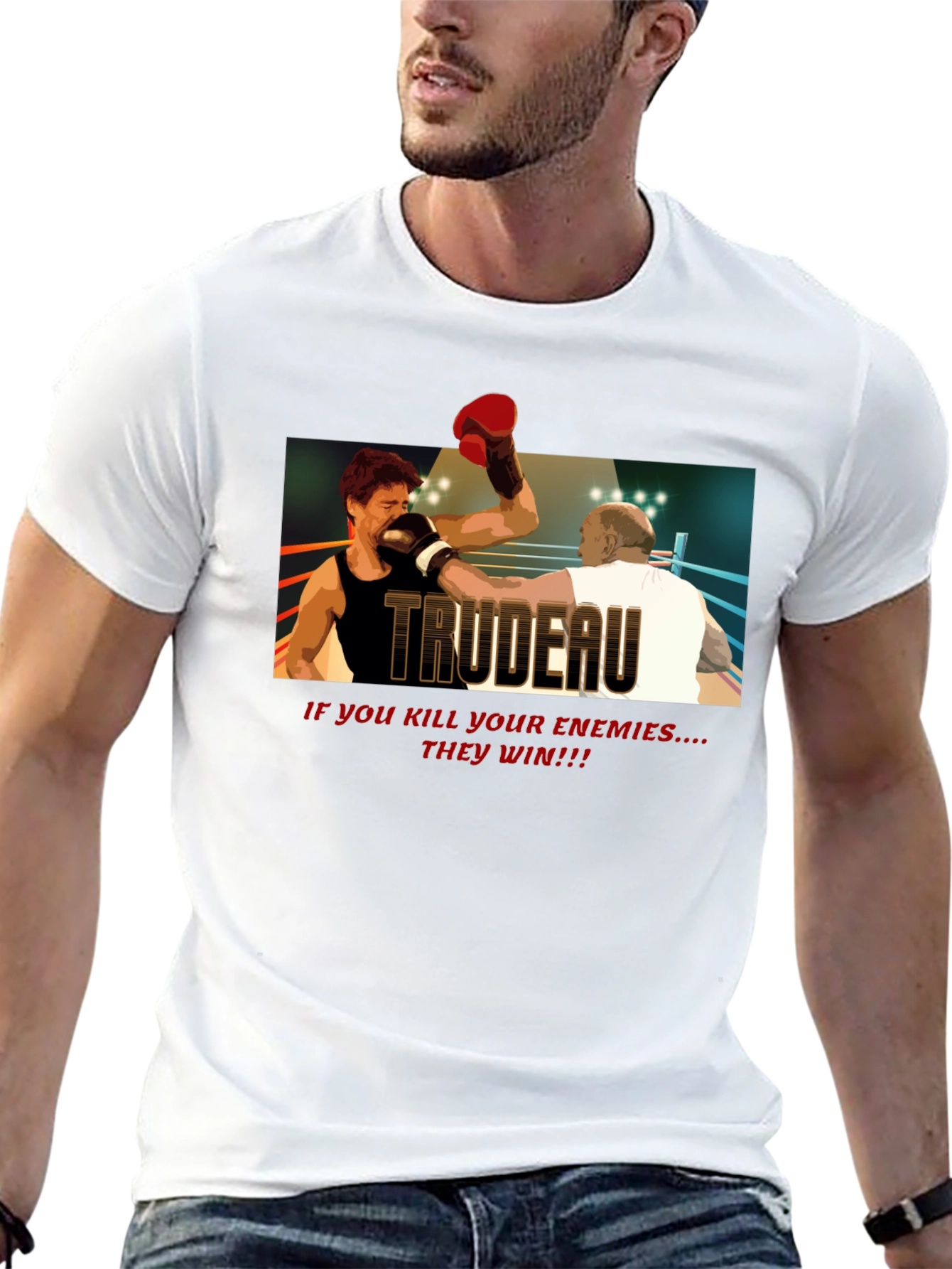 Trudeau Boxing Graphic Tee - Political Statement T-Shirt