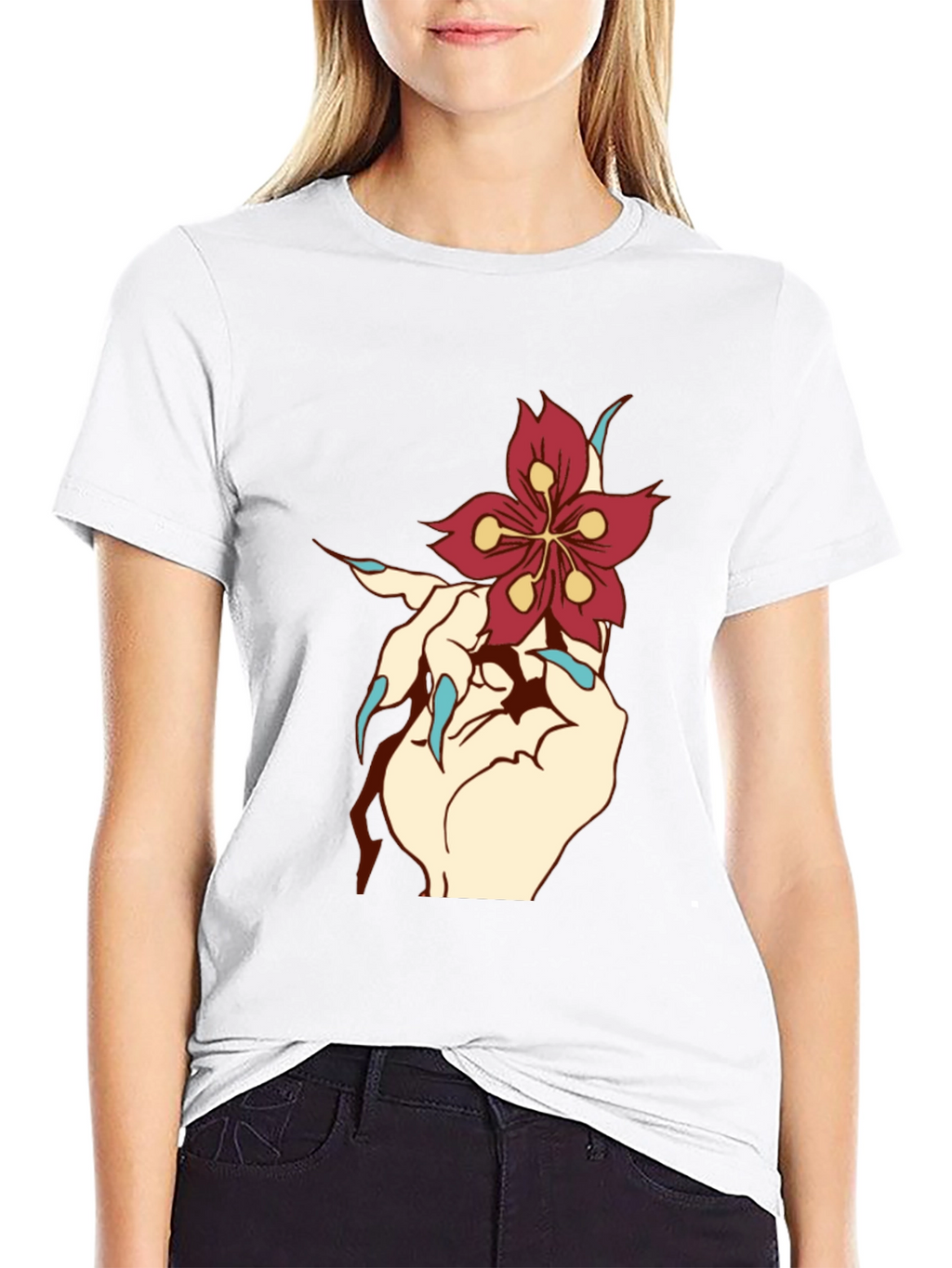 Floral Hand Graphic Tee - Black T-Shirt