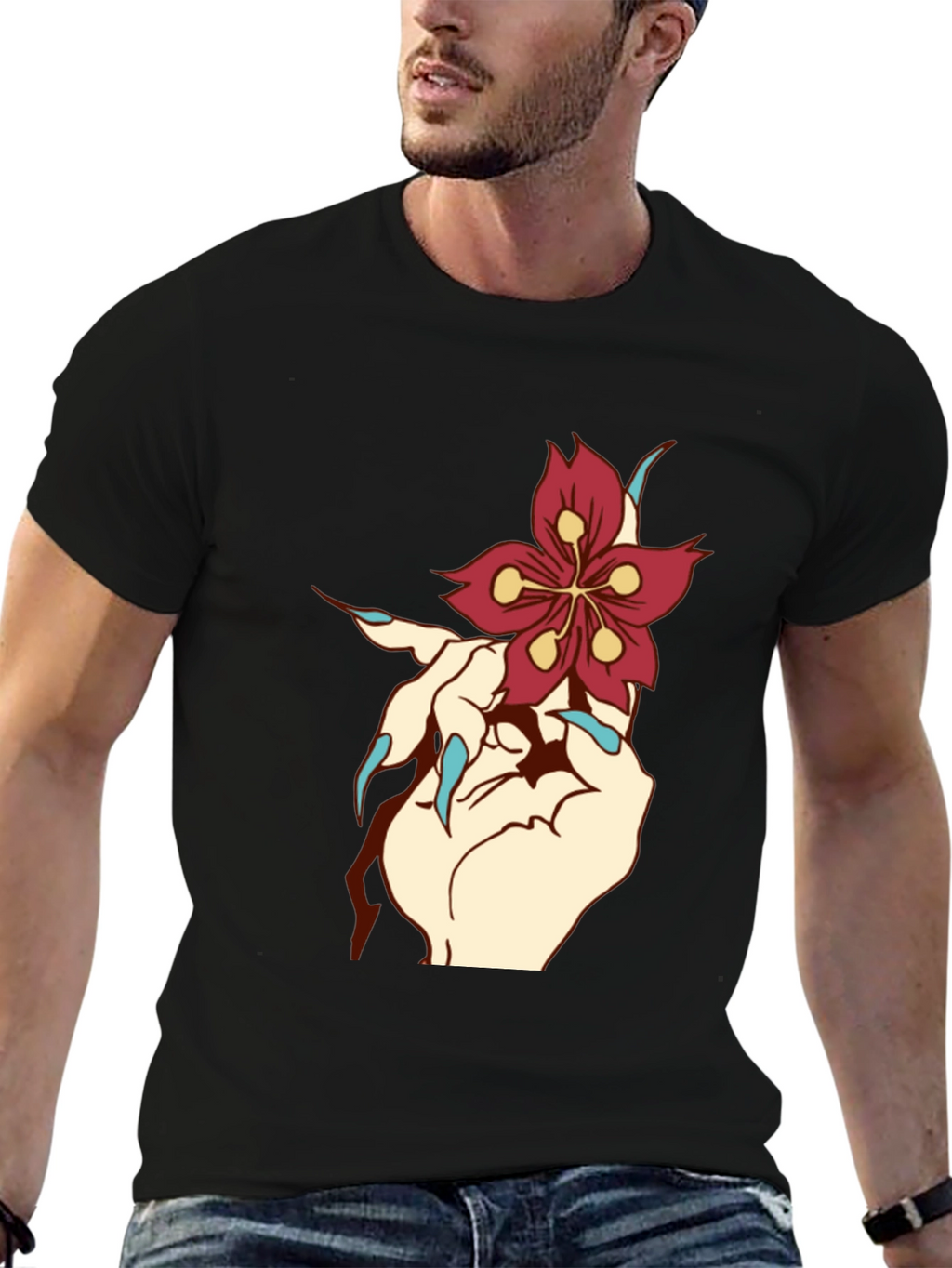 Floral Hand Graphic Tee - Black T-Shirt