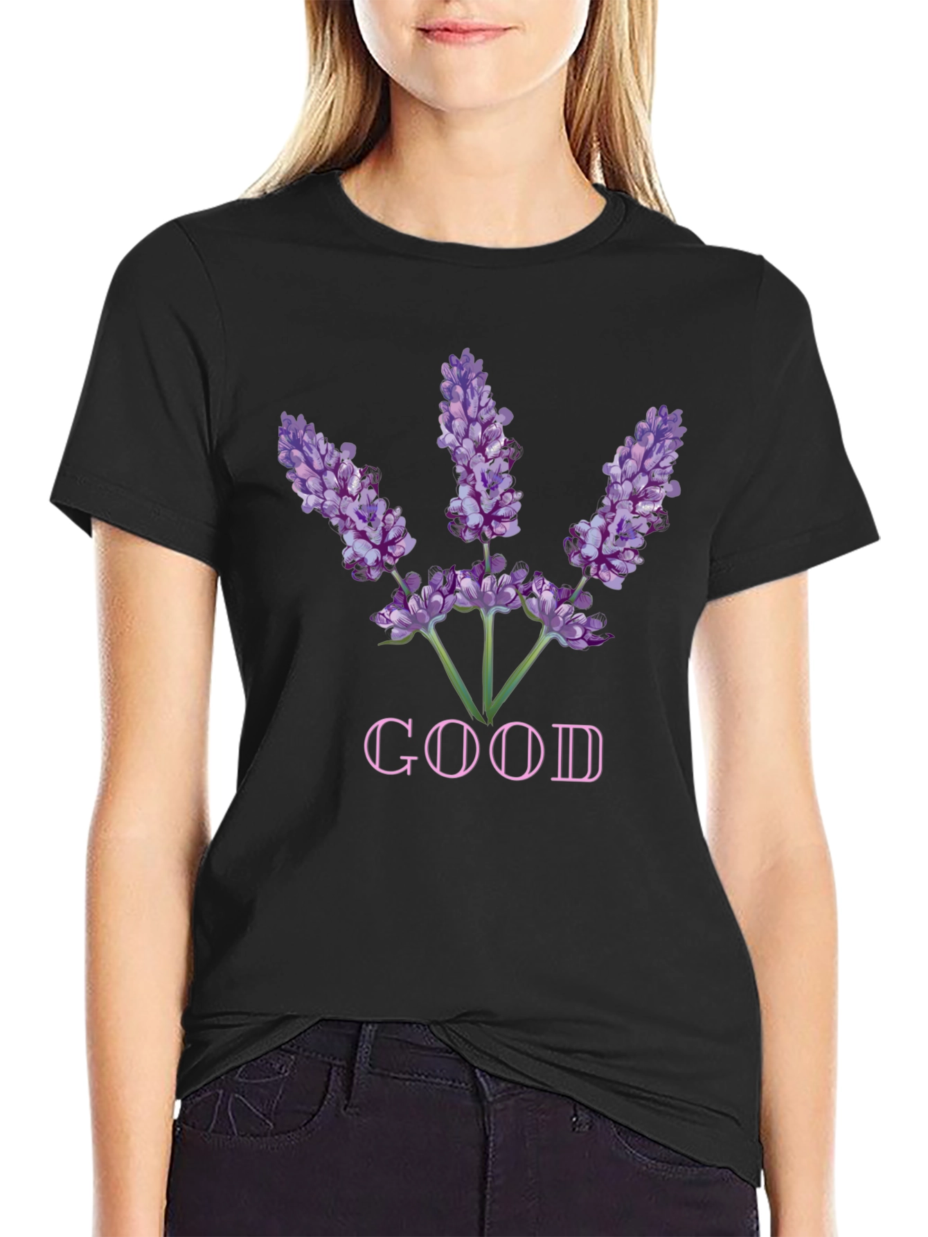 Lavender Good Graphic Tee - Soft Black Cotton