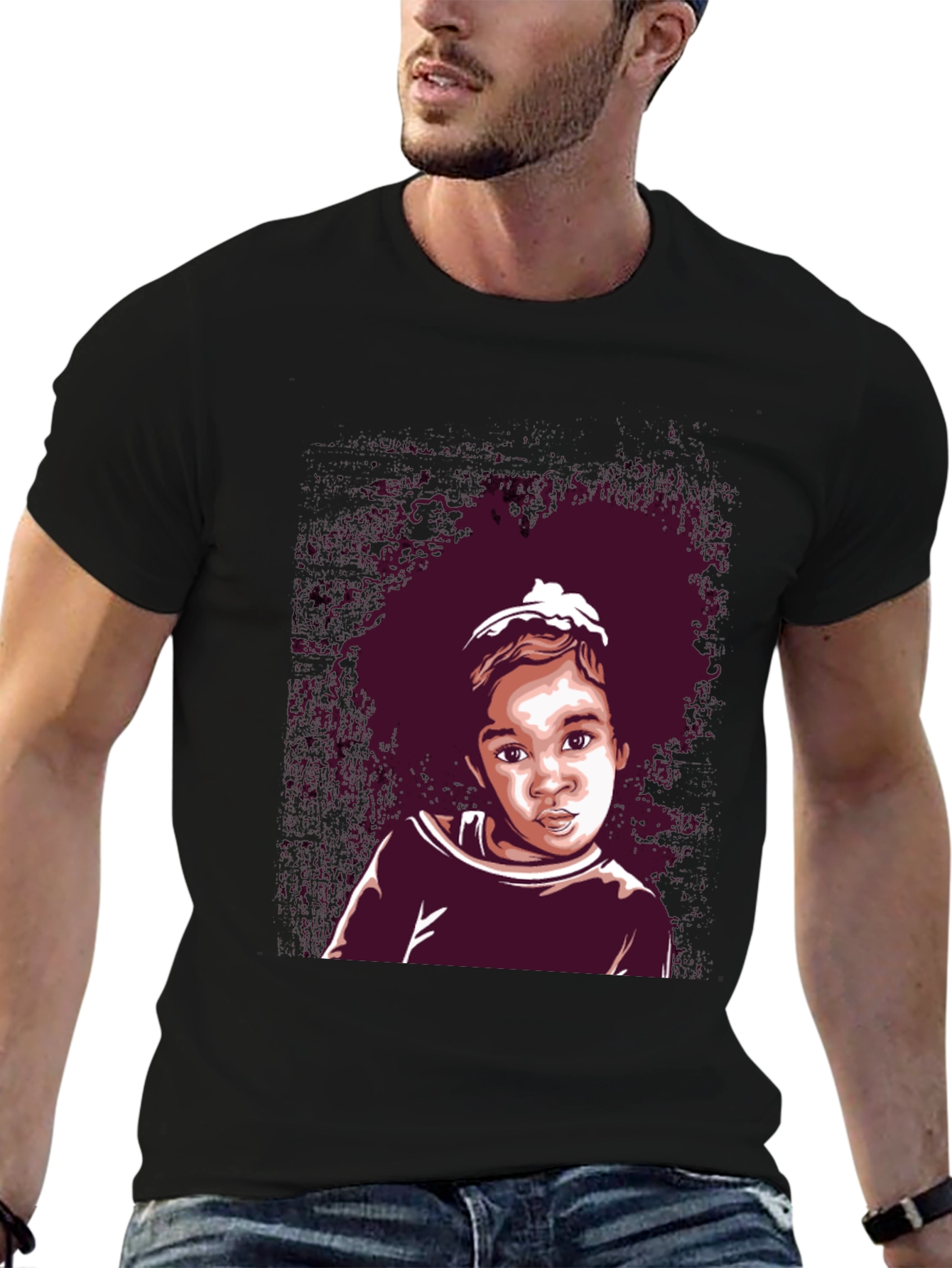 Black Graphic Tee - Cute Kid Portrait