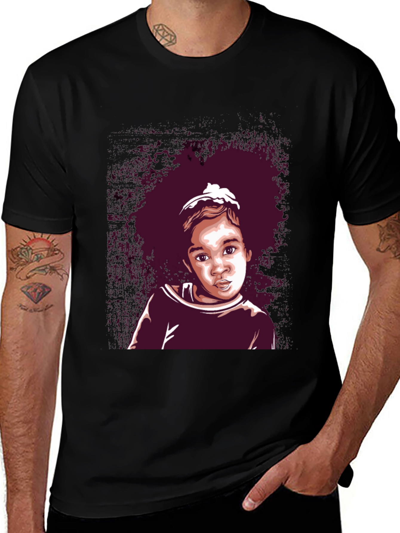 Black Graphic Tee - Cute Kid Portrait