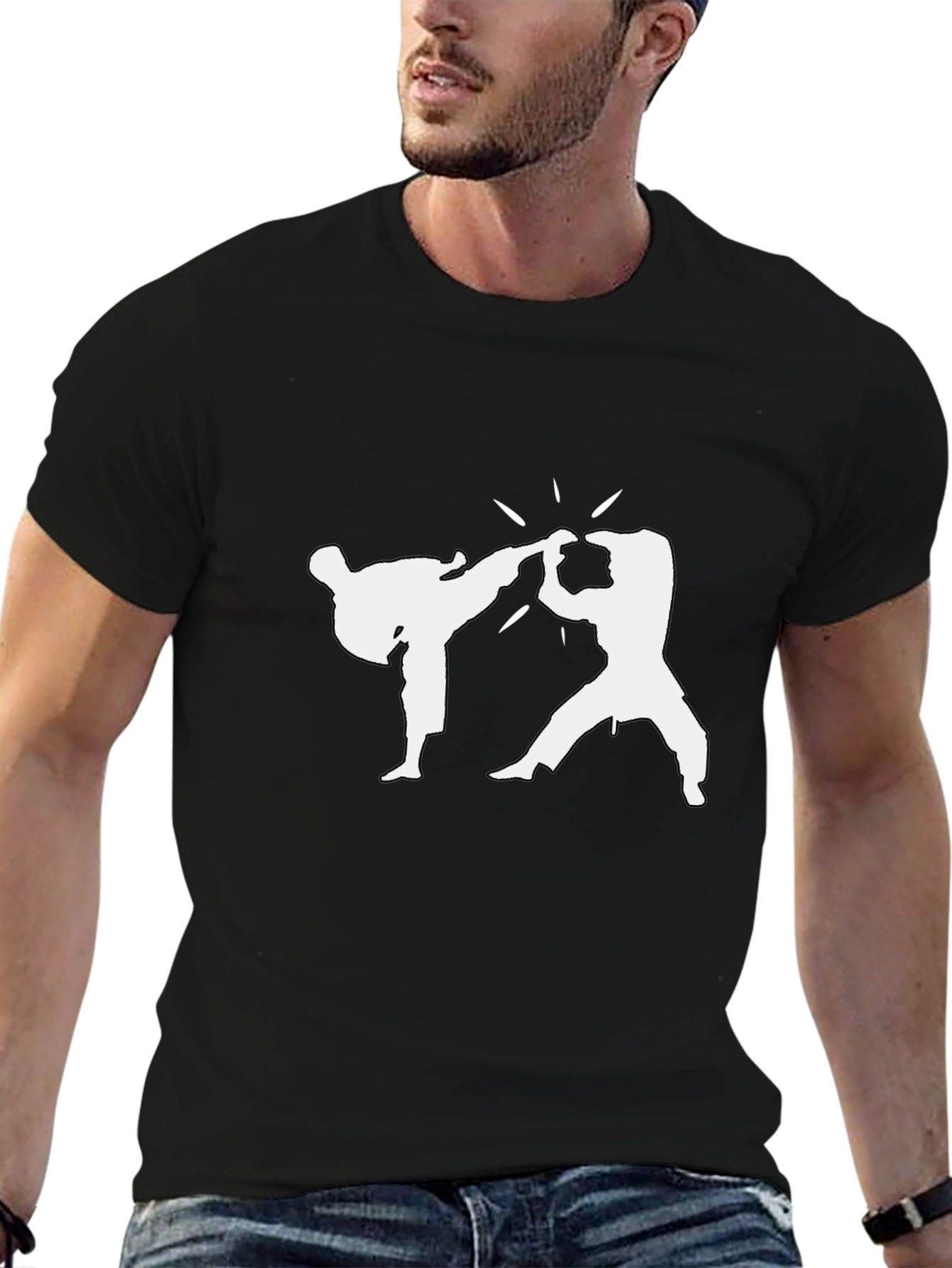 Martial Arts Graphic Tee - Black Cotton T-Shirt