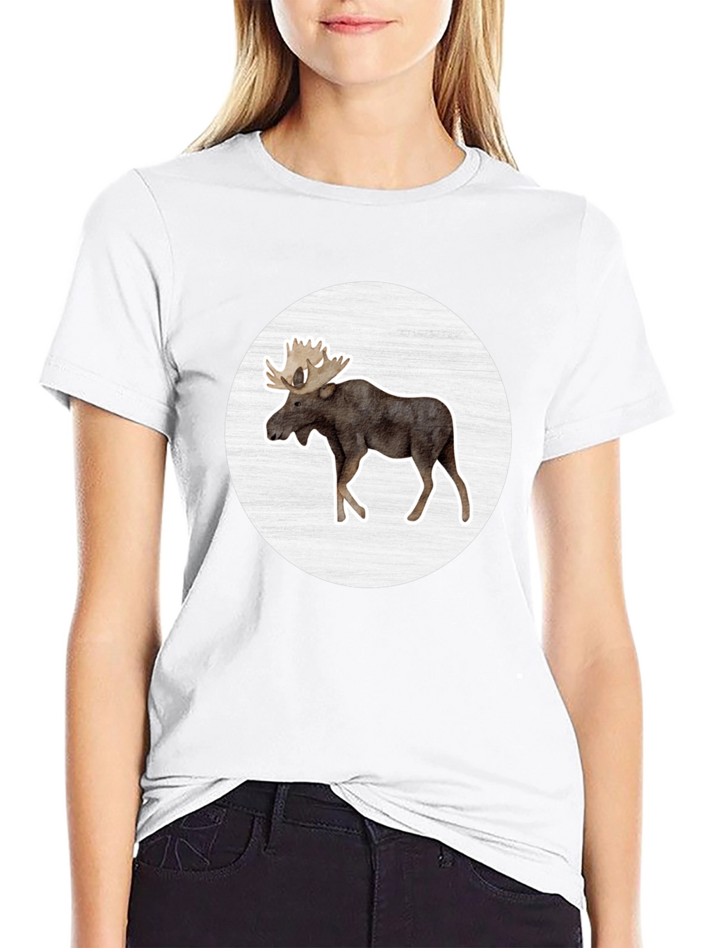 Moose Graphic Tee - Black Crew Neck Casual Shirt