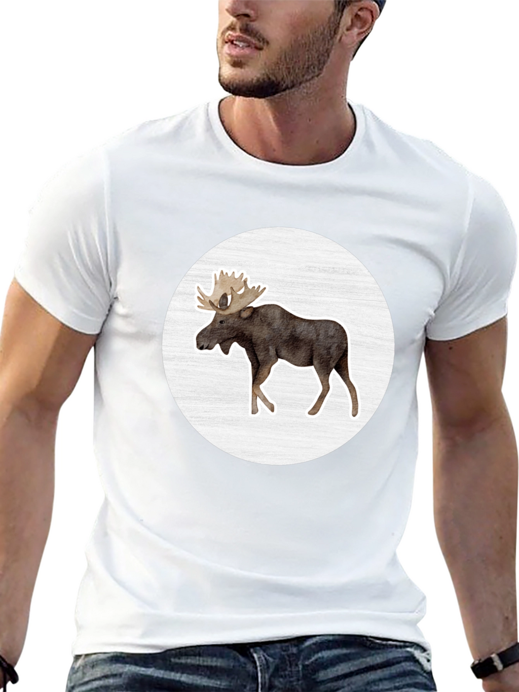 Moose Graphic Tee - Black Crew Neck Casual Shirt
