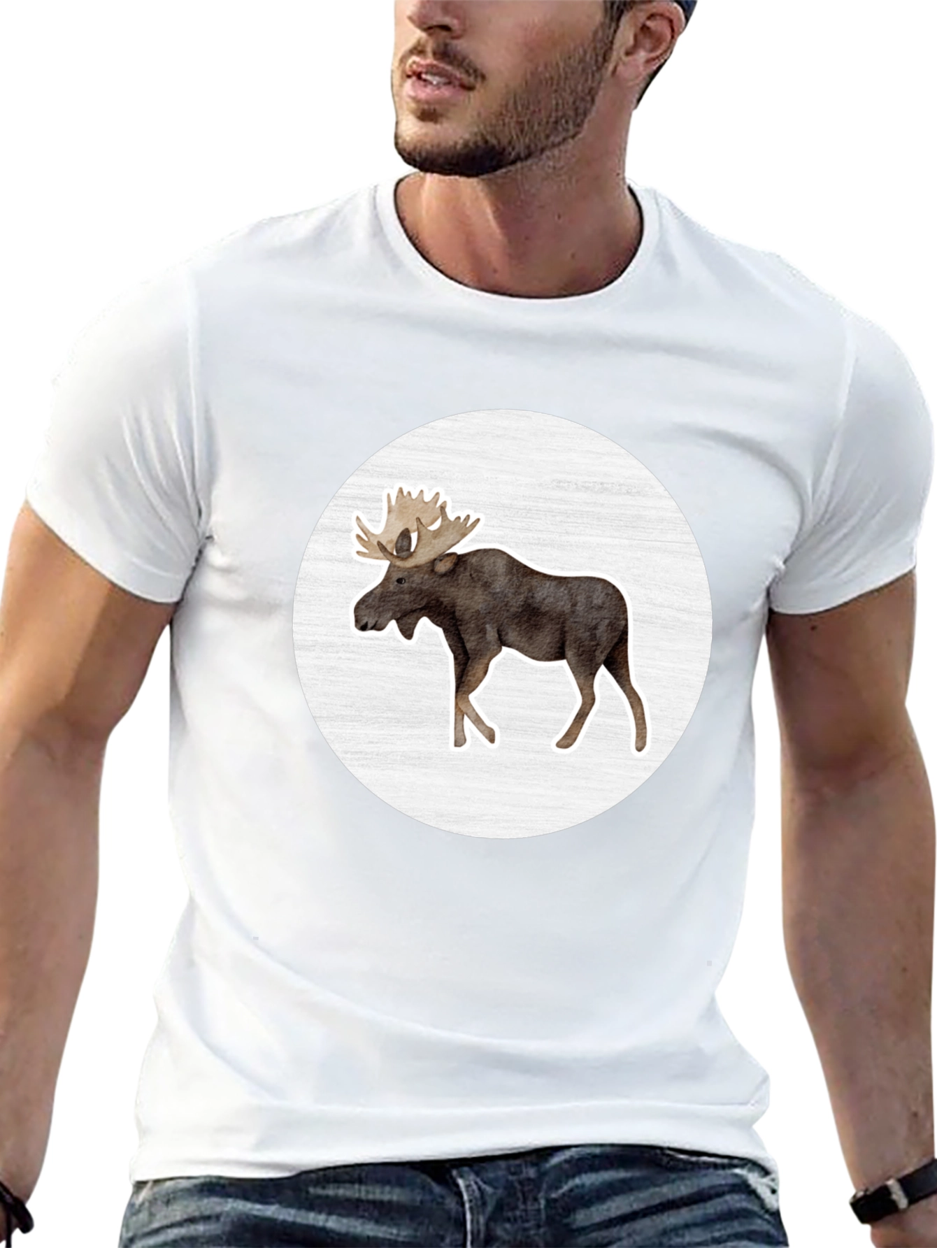 Moose Graphic Tee - Black Crew Neck Casual Shirt