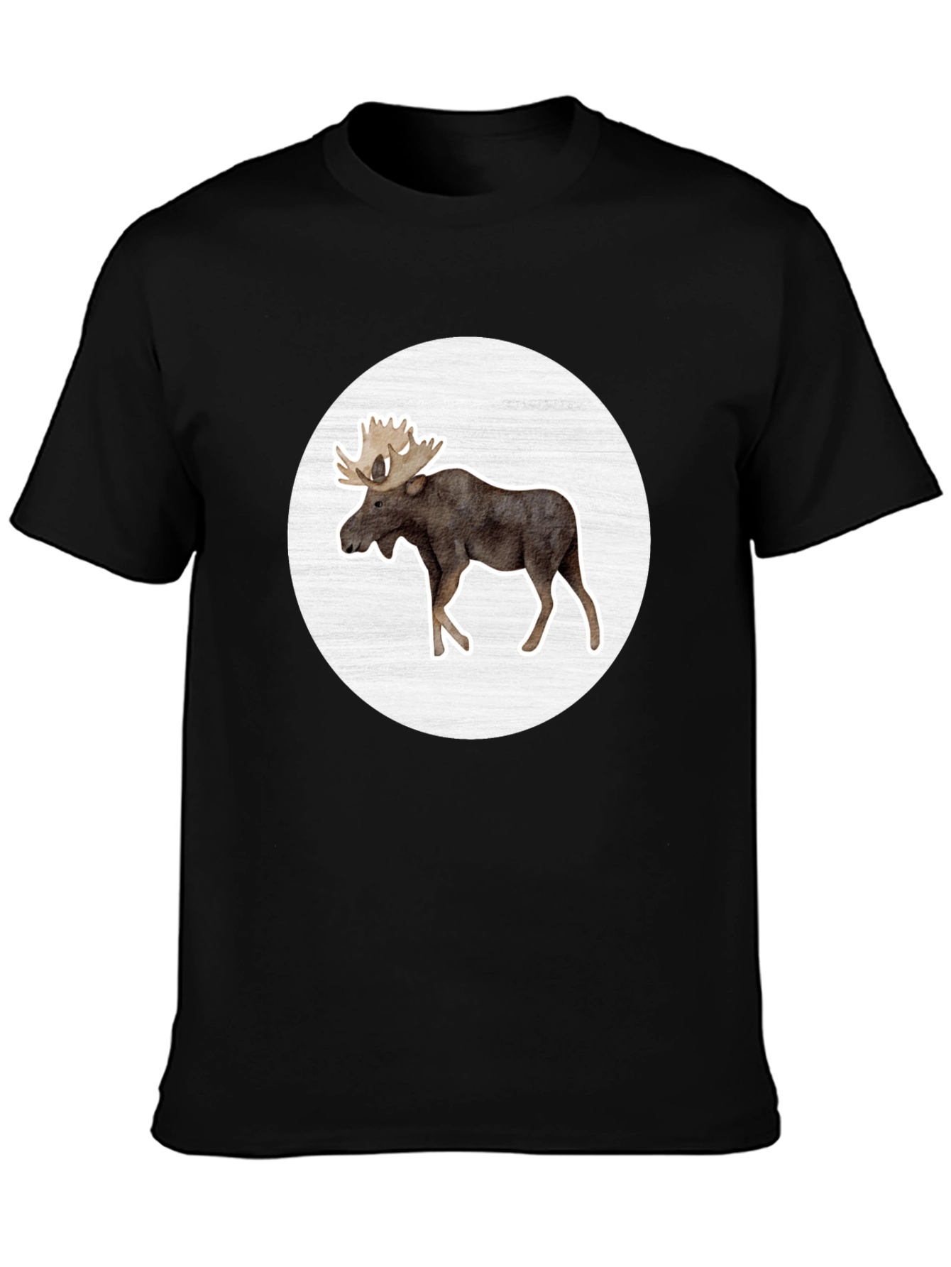 Moose Graphic Tee - Black Crew Neck Casual Shirt