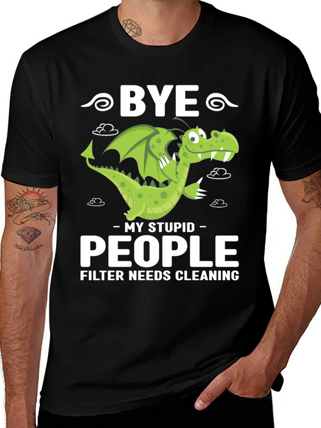 Bye Stupid People Dragon Graphic T-Shirt