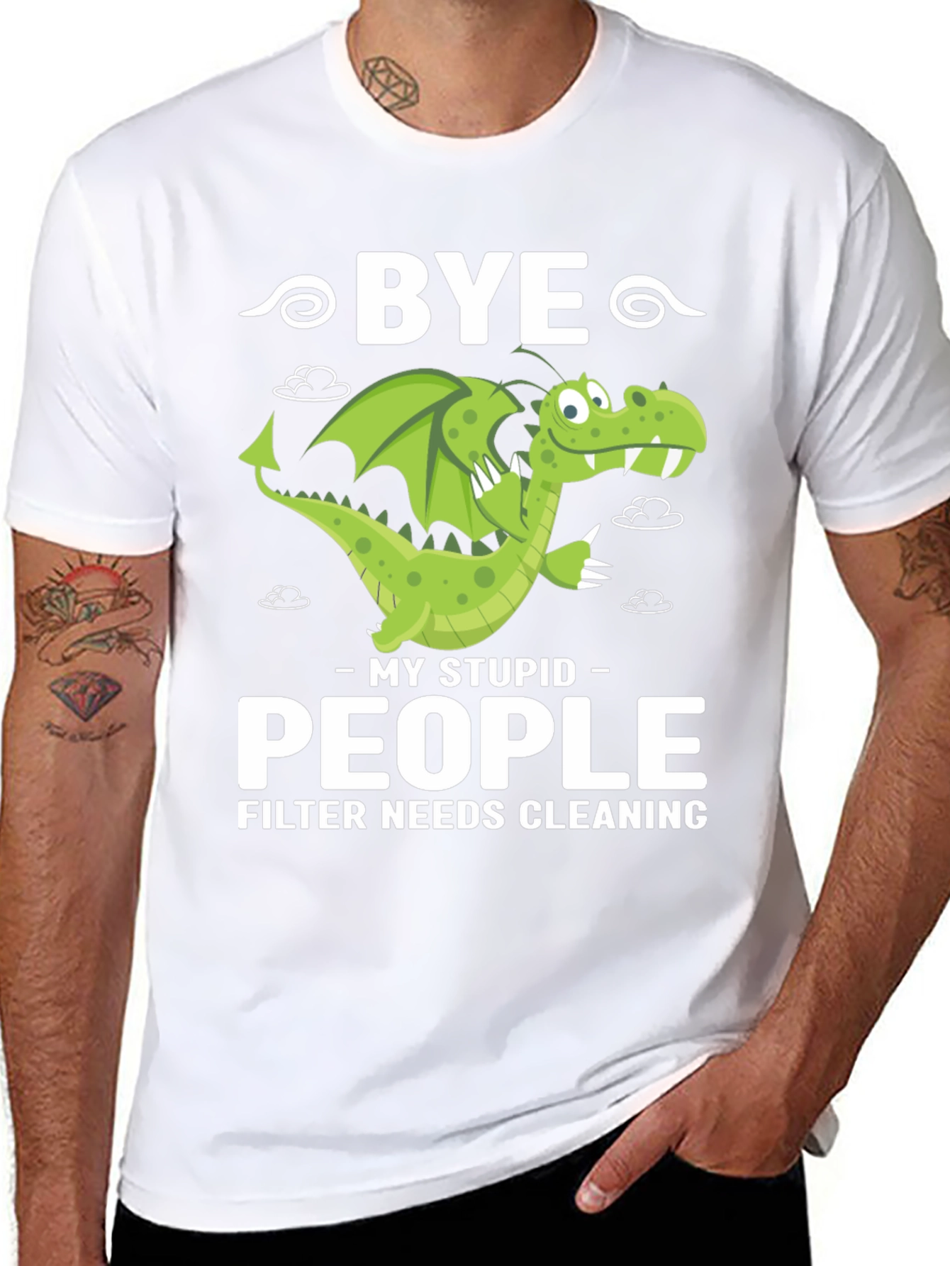Bye Stupid People Dragon Graphic T-Shirt