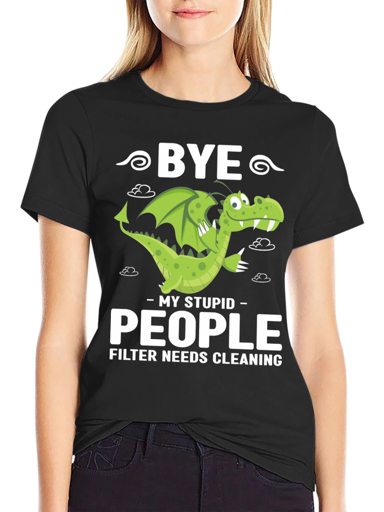 Bye Stupid People Dragon Graphic T-Shirt