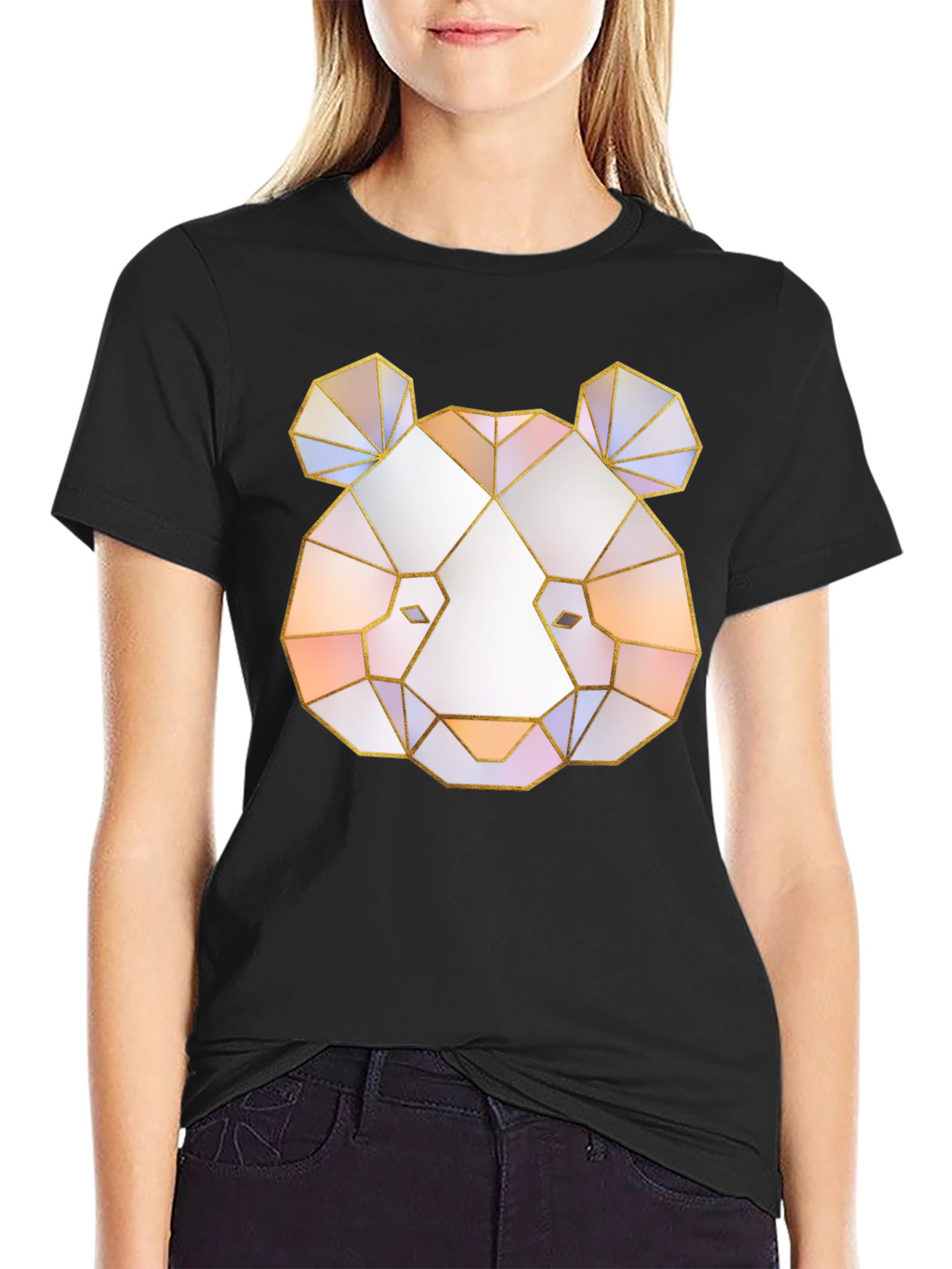 Geometric Panda Graphic Tee - Black T-Shirt