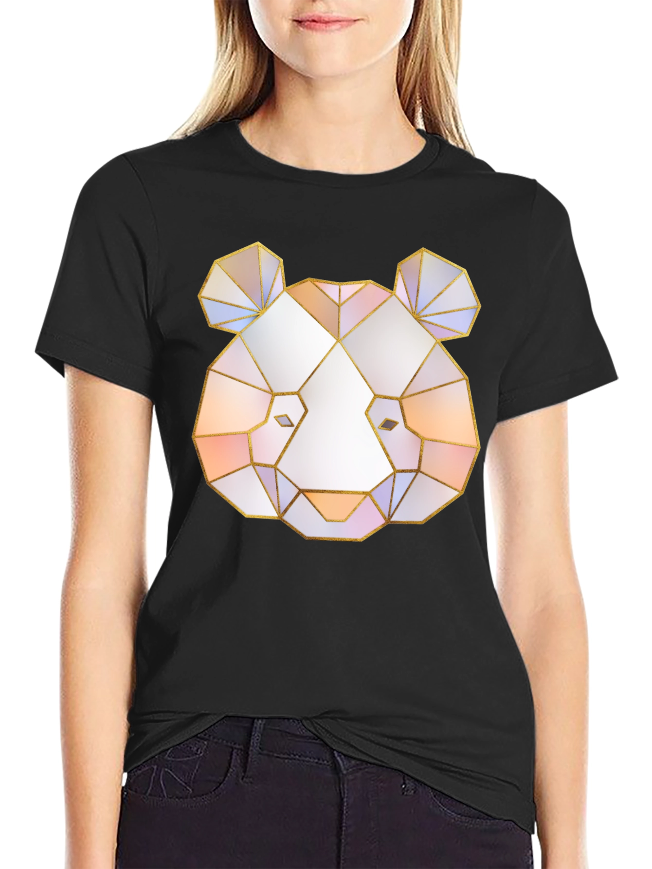 Geometric Panda Graphic Tee - Black T-Shirt