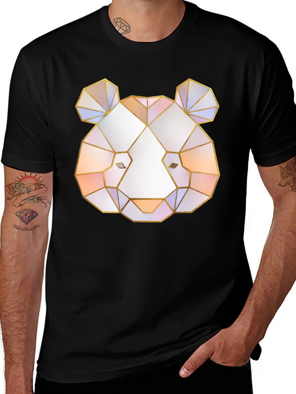 Geometric Panda Graphic Tee - Black T-Shirt
