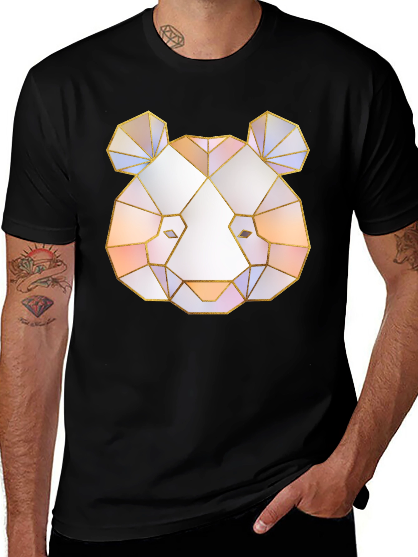 Geometric Panda Graphic Tee - Black T-Shirt