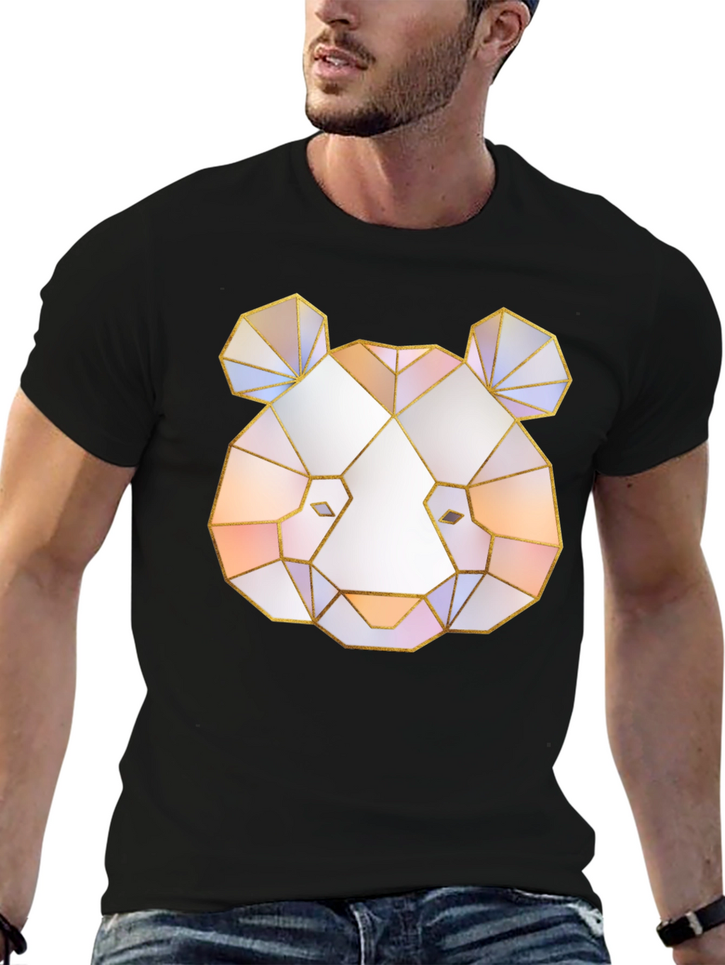 Geometric Panda Graphic Tee - Black T-Shirt