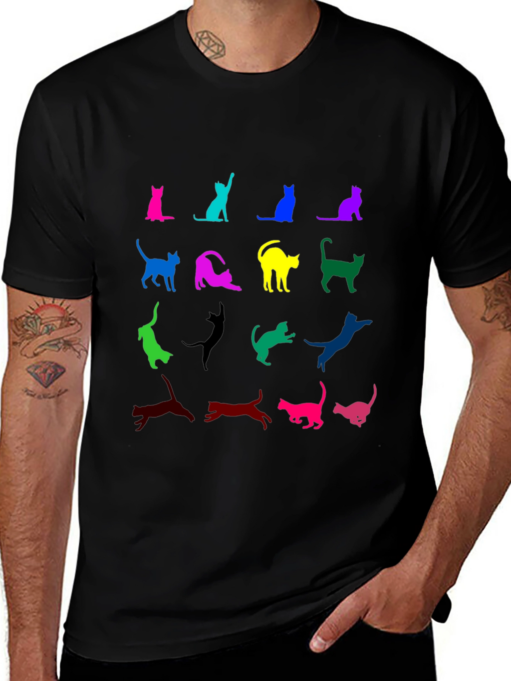 Colorful Cat Silhouette T-Shirt