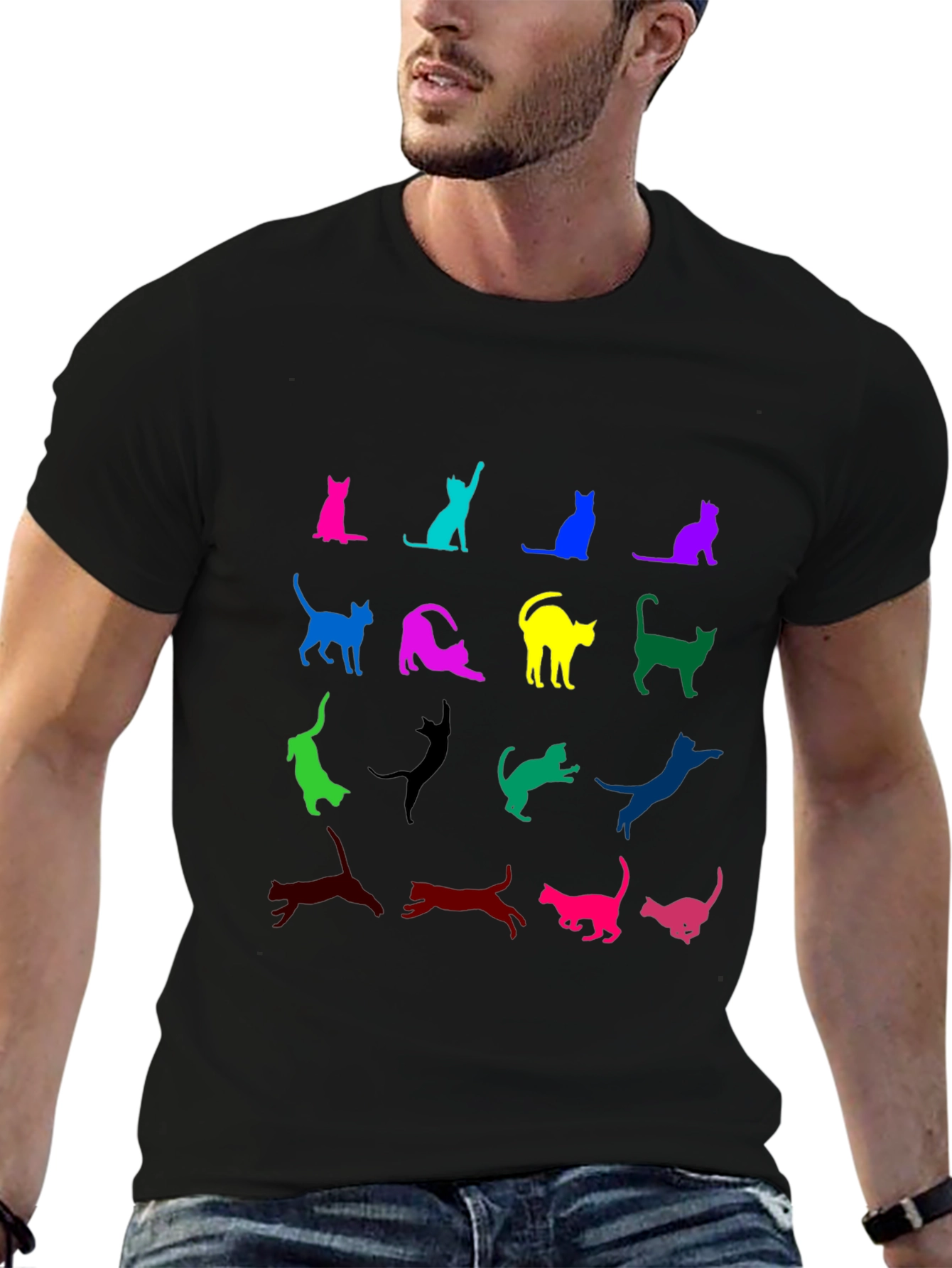 Colorful Cat Silhouette T-Shirt